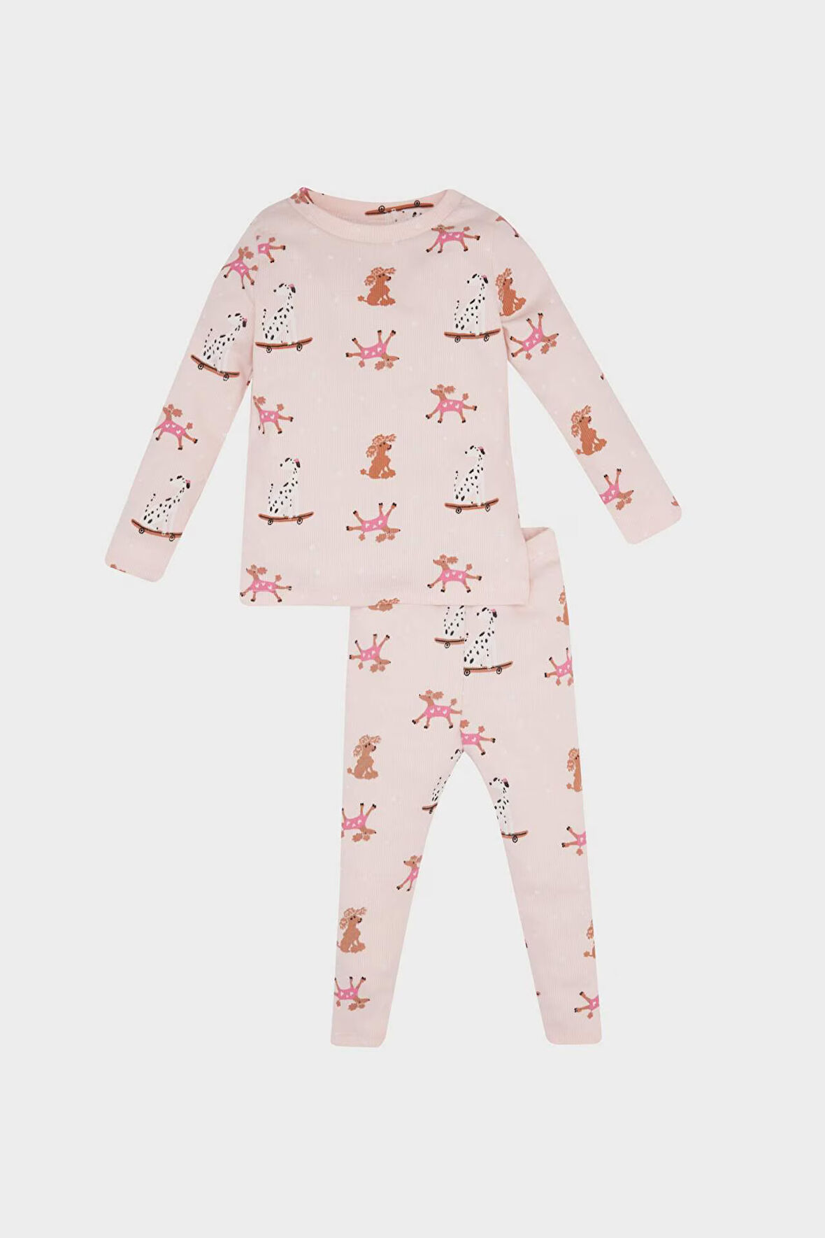 DeFacto Kız Bebek Pijama Takımı Desenli Uzun Kollu Fitilli Kaşkorse Üst Uzun Alt D5374A524WNPN438