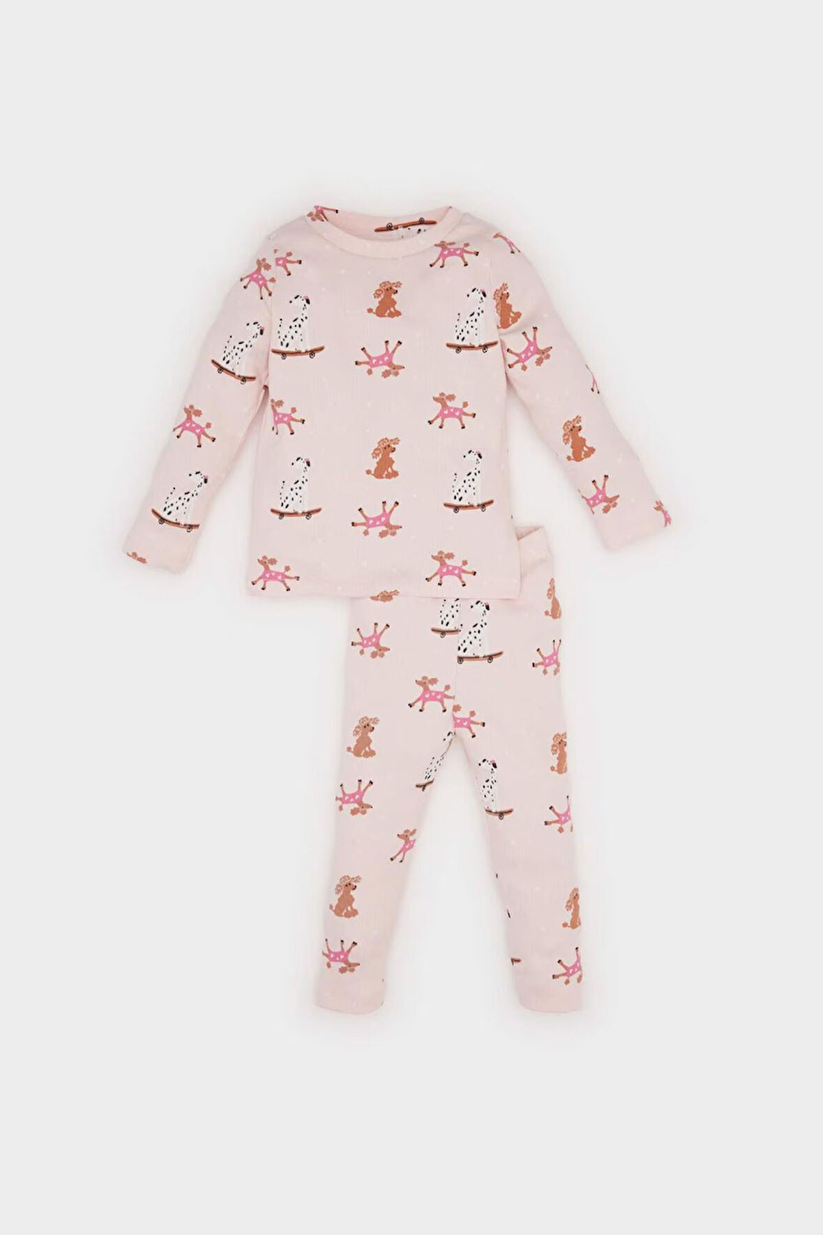 Kız Bebek Pijama Takımı Desenli Uzun Kollu Fitilli Kaşkorse Üst Uzun Alt