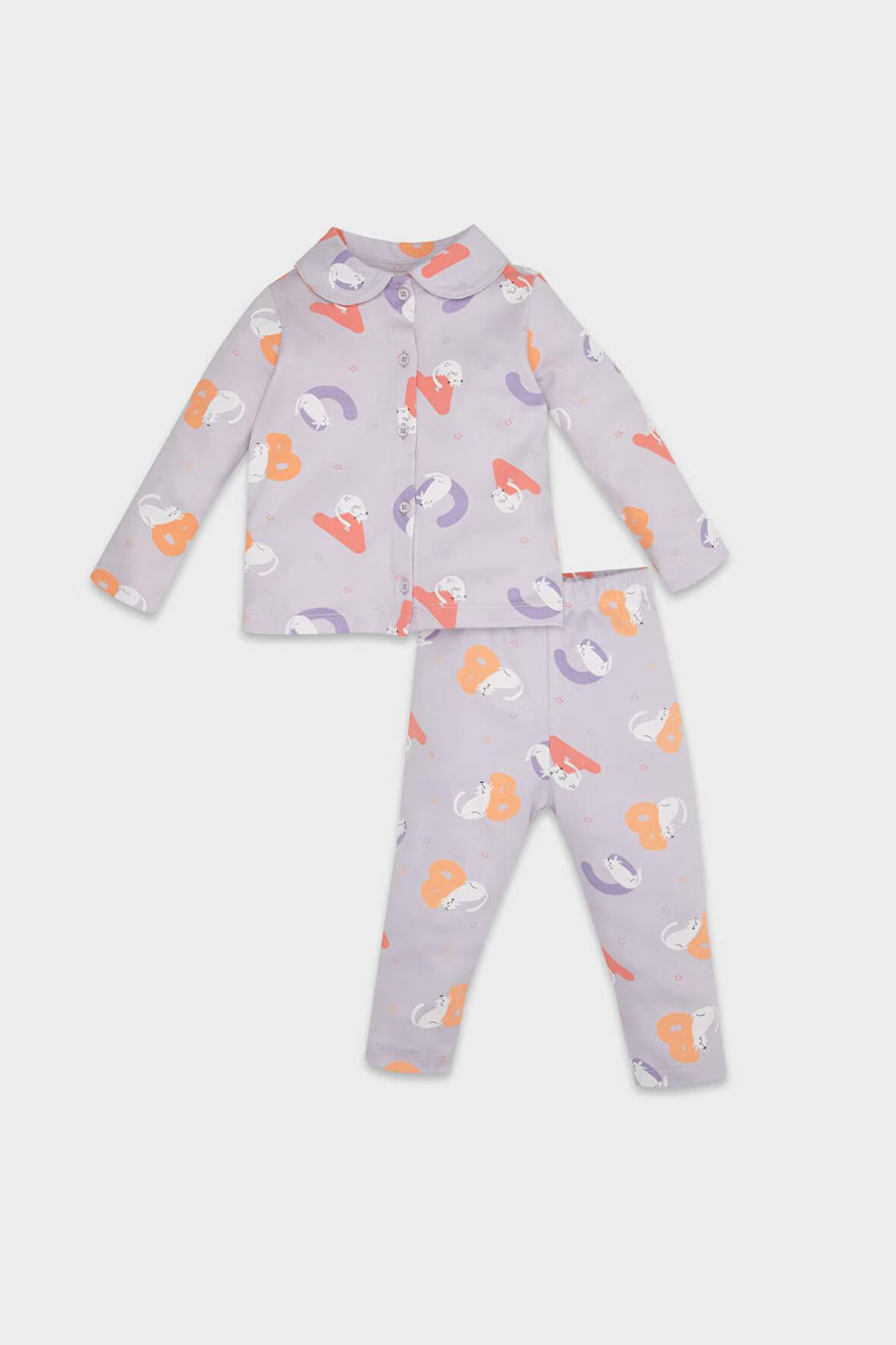 DeFacto Kız Bebek Pijama Takım Desenli Uzun Kollu Üst Beli Lastikli Uzun Alt D5365A524WNPR305