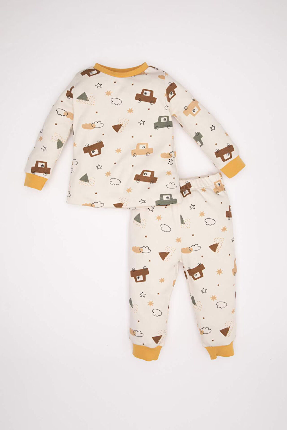 Erkek Bebek Pijama Takımı Araç Desenli Uzun Kollu Üst Uzun Alt