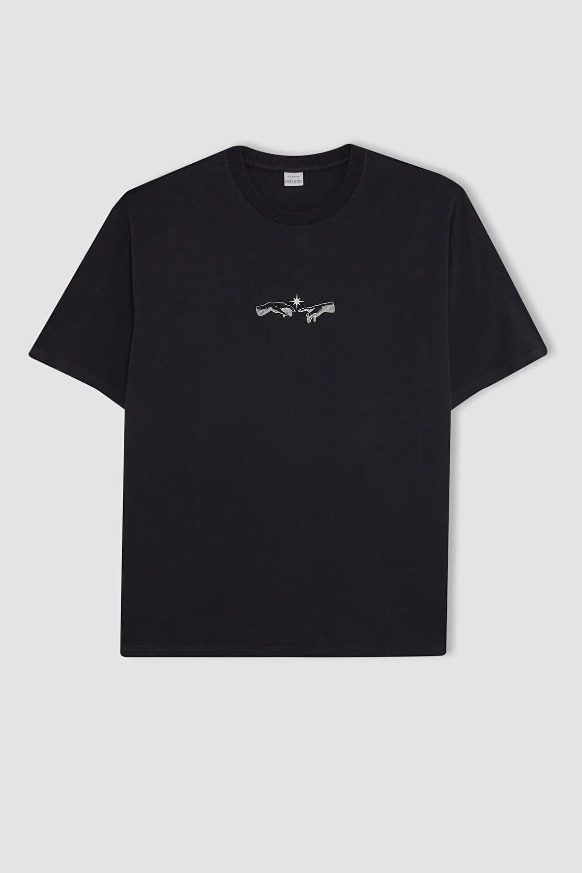 DeFacto %100 Pamuk Oversize Geniş Kalıp Bisiklet Yaka Baskılı Kısa Kollu Tişört C7165AX24SMAR138