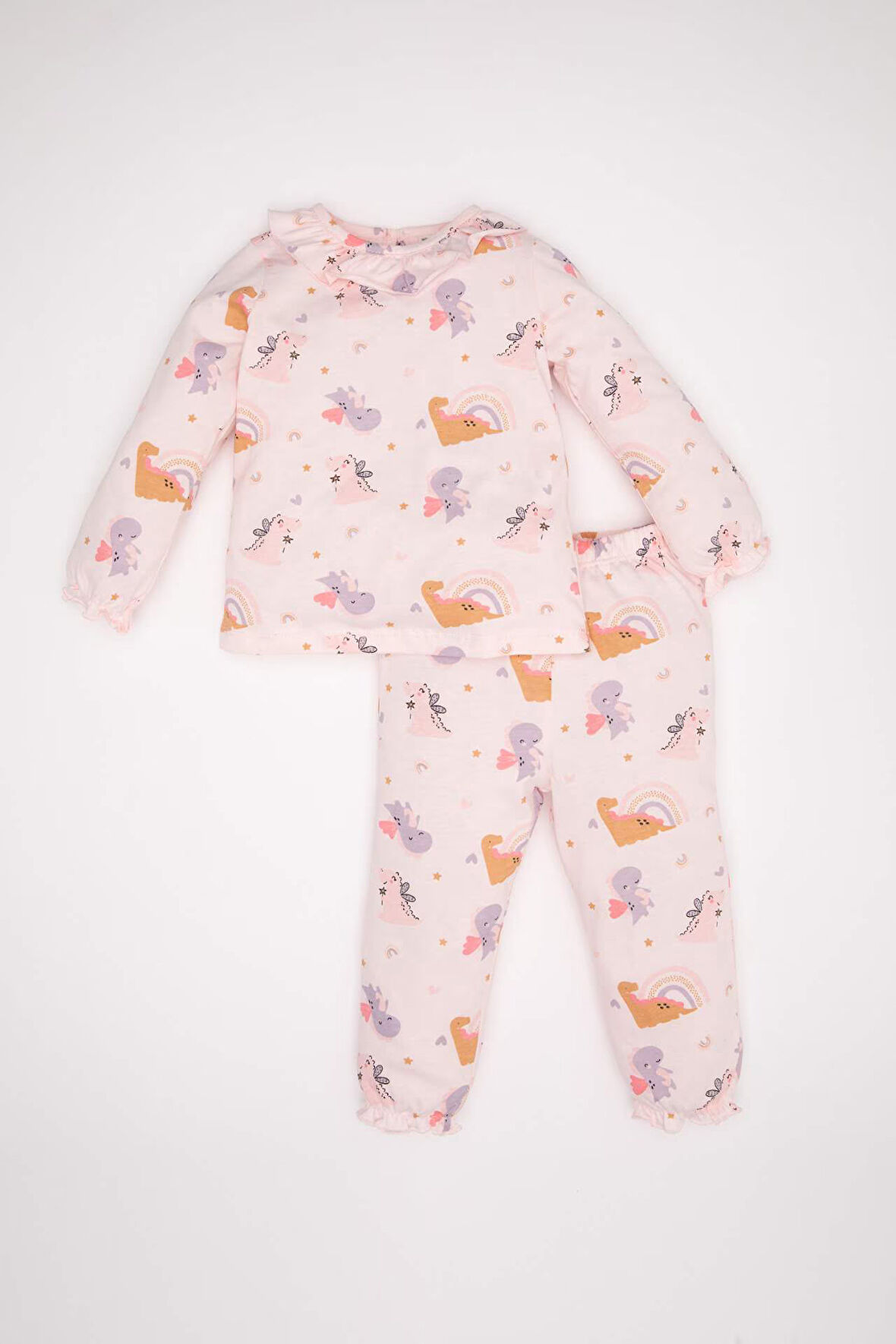 DeFacto Kız Bebek Dinazor Desenli Uzun Kollu Penye Pijama Takımı D3621A524WNPN289