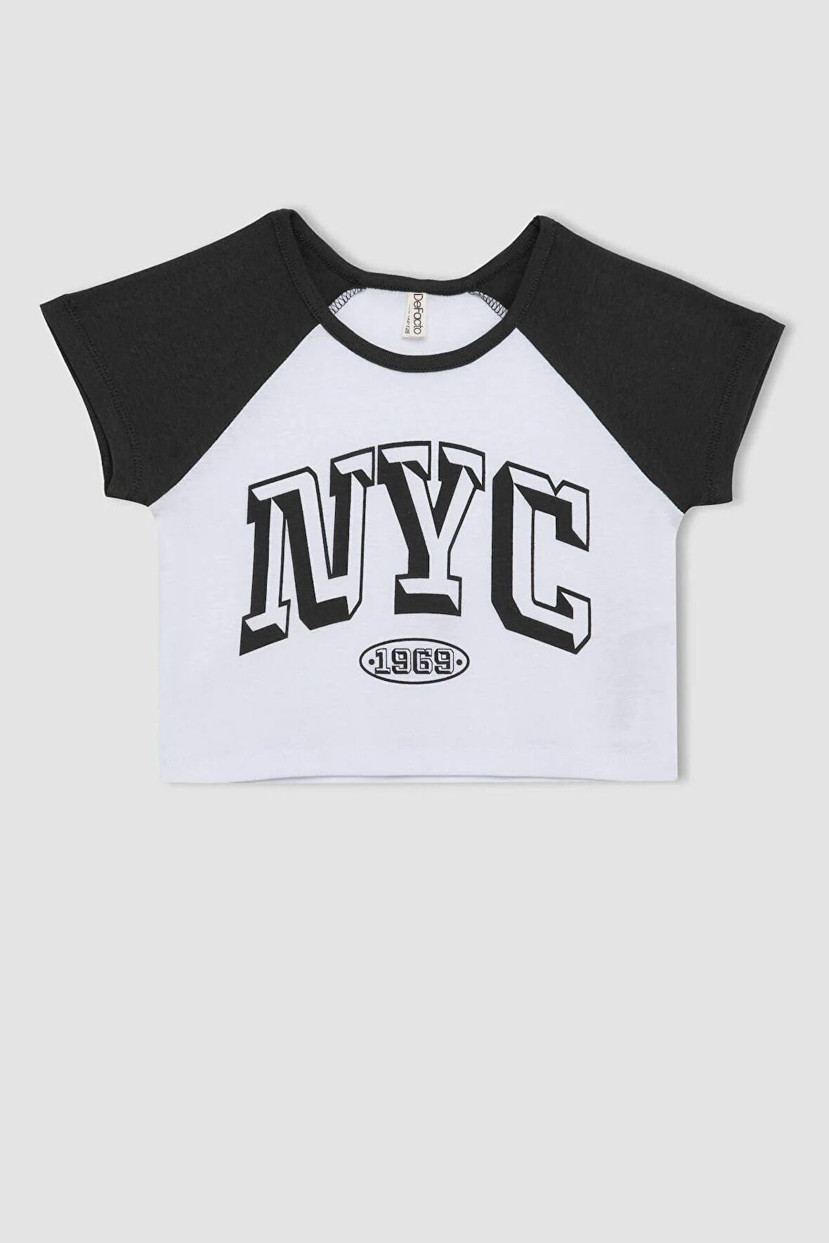 DeFacto Kız Çocuk Crop Bisiklet Yaka Baskılı Kısa Kollu Tişört C4452A824SMAR211