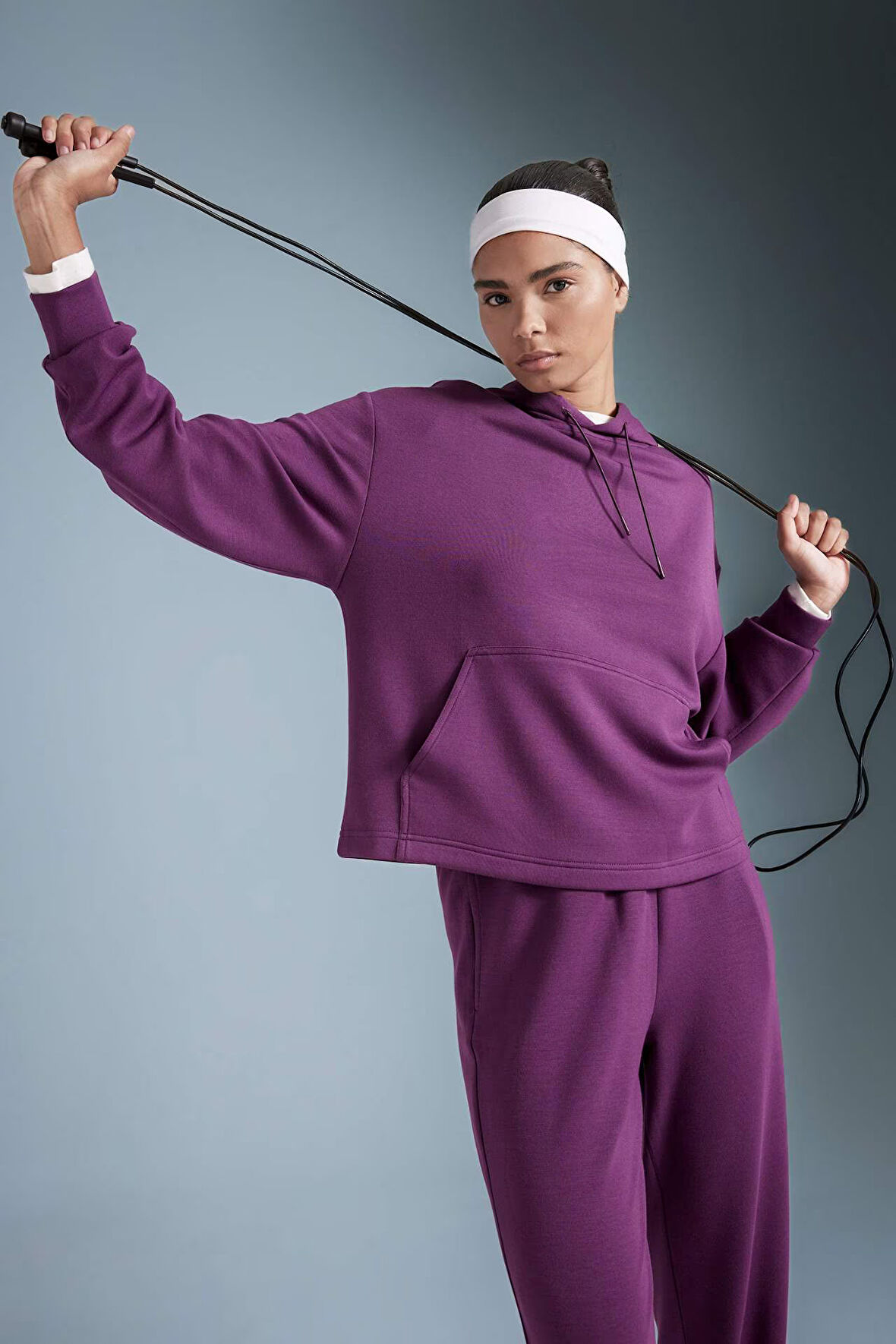 DeFactoFit Oversize Geniş Kalıp Premium Kapüşonlu Kanguru Cepli Sporcu Sweatshirt
