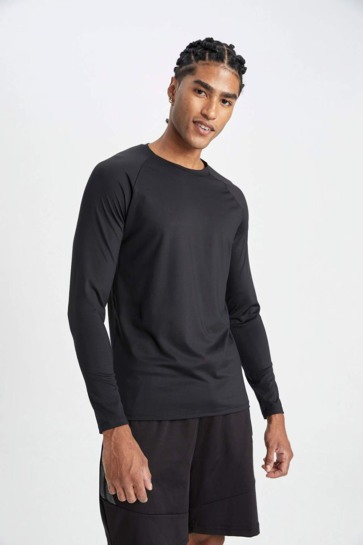 DeFactoFit Slim Fit Dar Kesim Bisiklet Yaka Baskılı Sporcu Uzun Kollu Tişört C8370AX24HSBK81