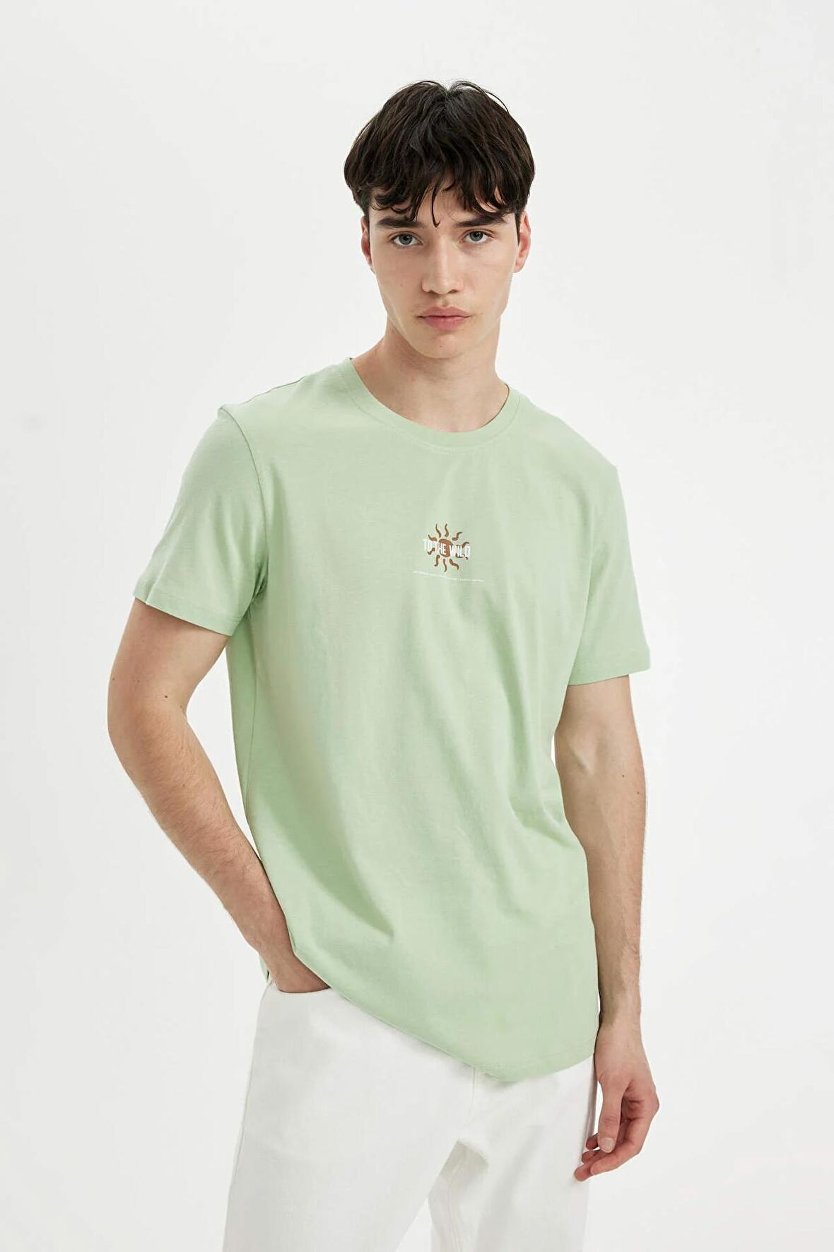 DeFacto Slim Fit Dar Kesim Bisiklet Yaka Baskılı Kısa Kollu Tişört C6913AX24SMGN1172