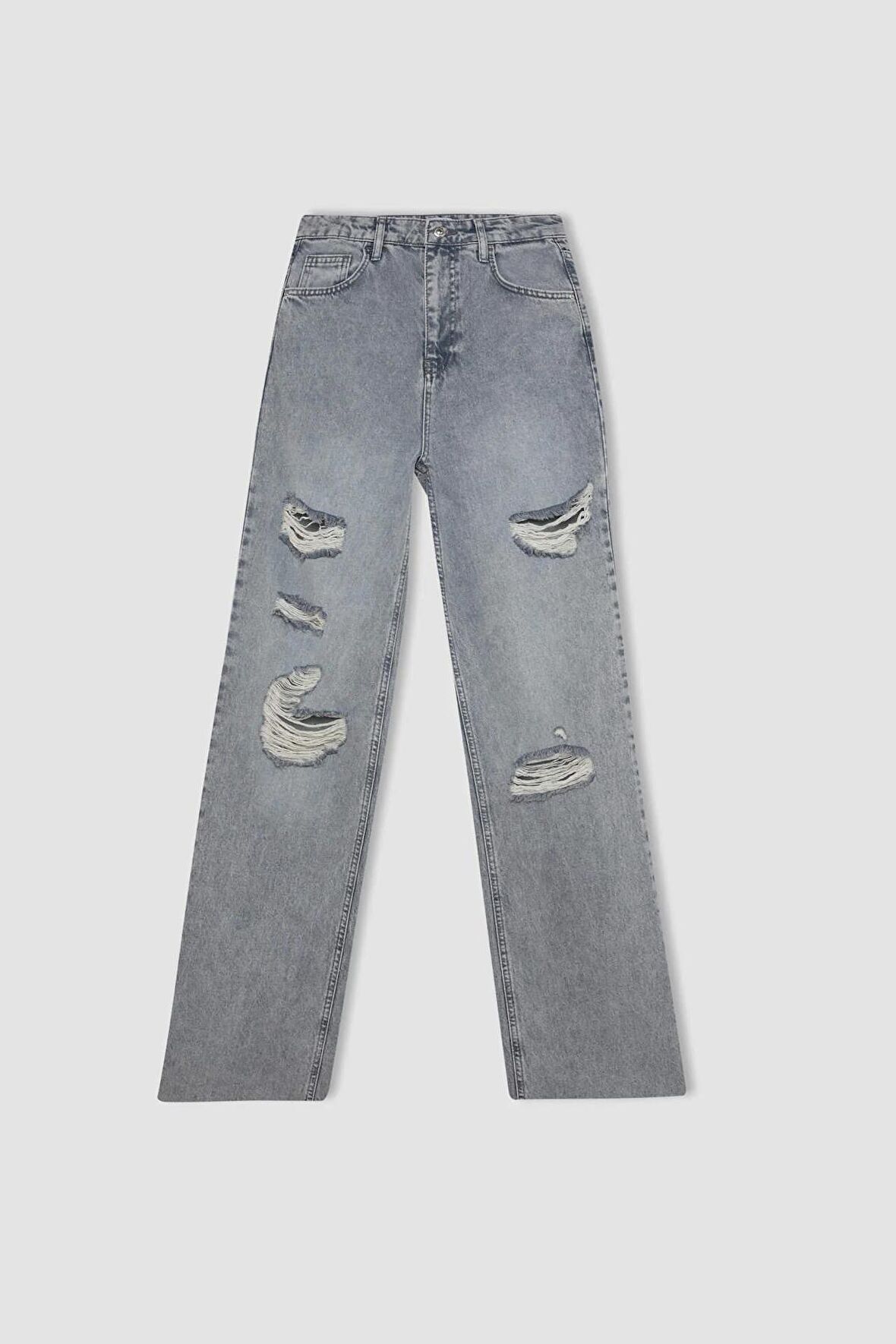 DeFacto 90's Wide Leg Yırtık Detaylı Yüksek Bel Uzun Jean Yıkamalı Pantolon C8606AX24HSNM55