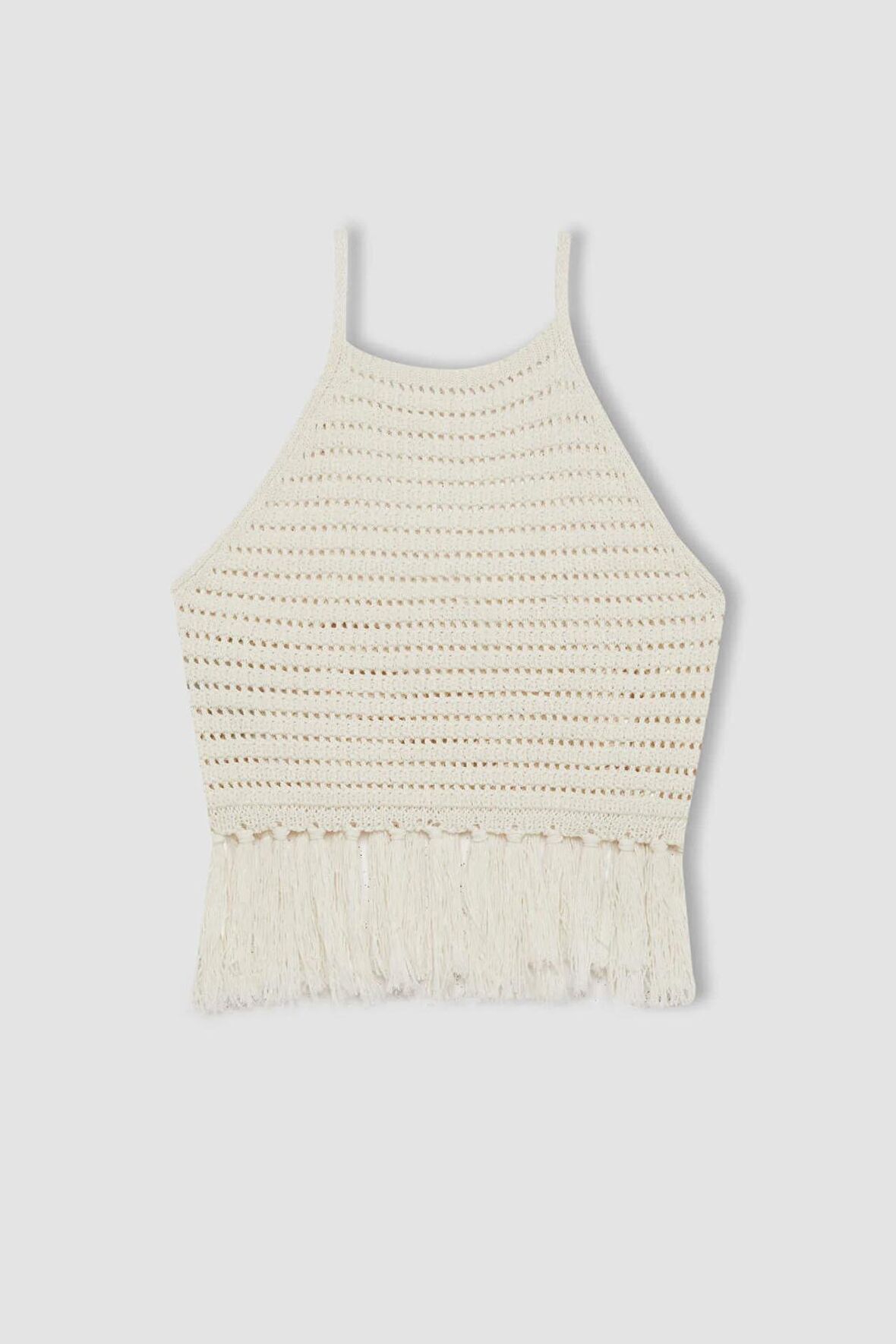 DeFacto Fitted Halter Yaka Kroşe Püsküllü Triko Atlet C9018AX24SMER105