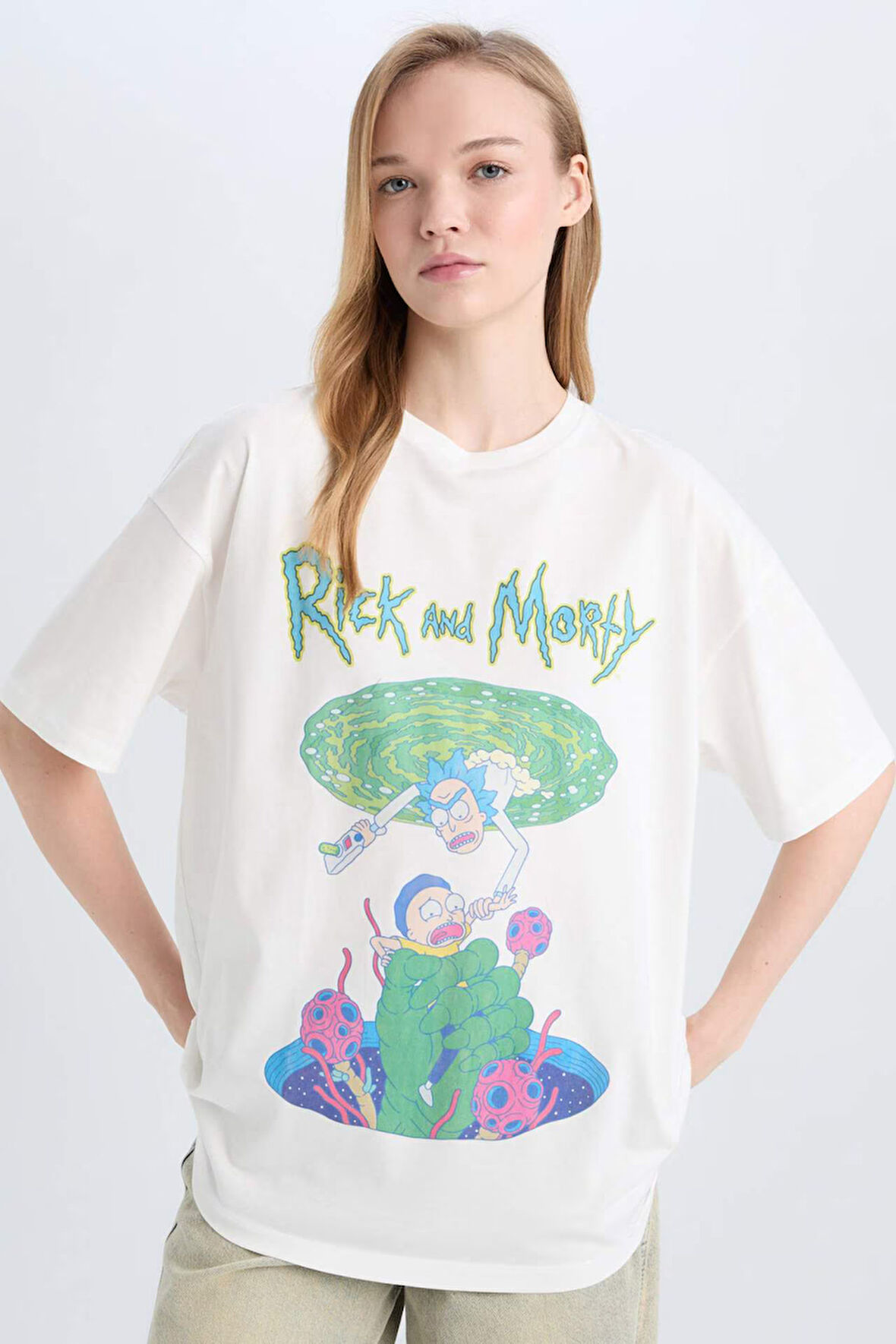 Coool Rick and Morty Oversize Geniş Kalıp Bisiklet Yaka Baskılı Kısa Kollu Tişört