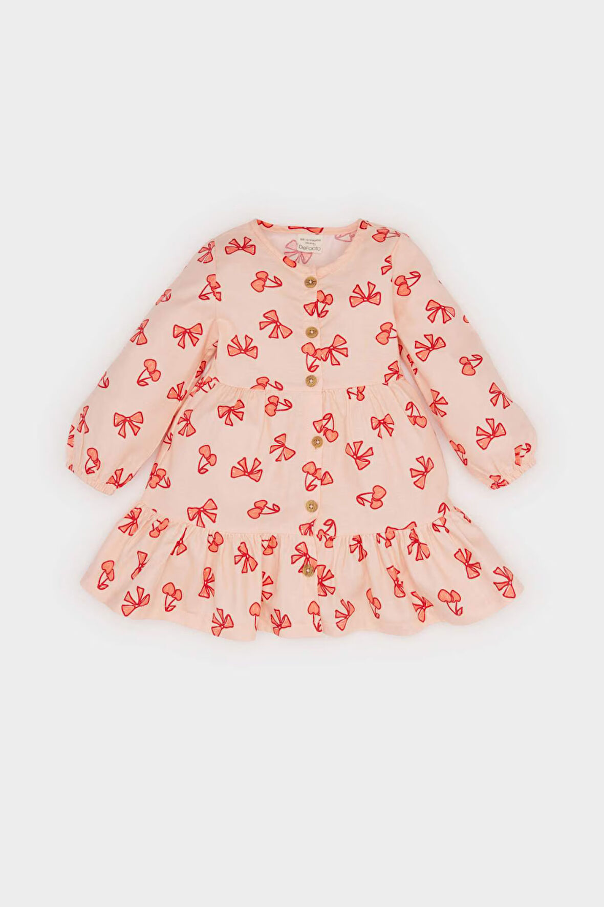 DeFacto Kız Bebek Fiyonk Desenli Uzun Kollu Twill Elbise D9564A525SPPN212