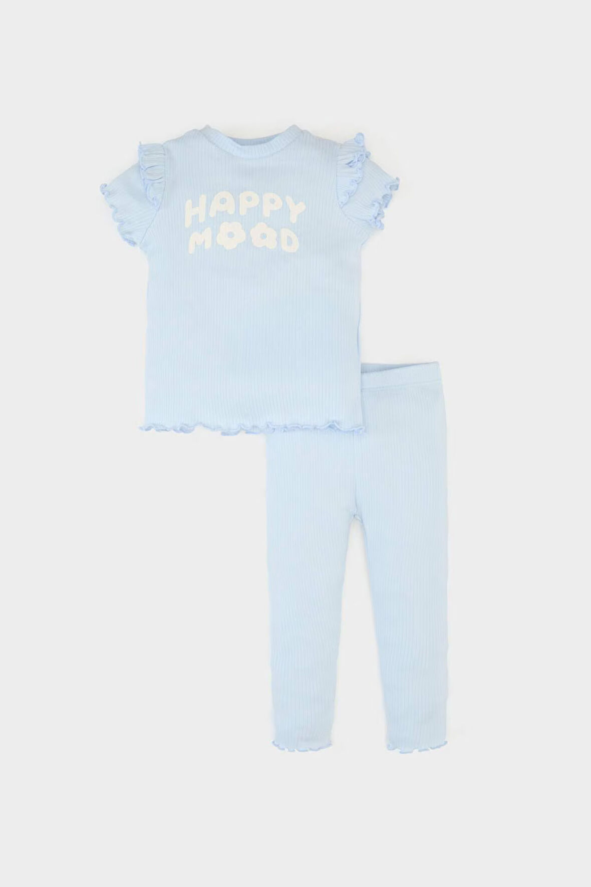 DeFacto Kız Bebek 2'li Takım Baskılı Kısa Kollu Fitilli Kaşkorse Tişört Beli Lastikli Alt A0457A525SMBE343