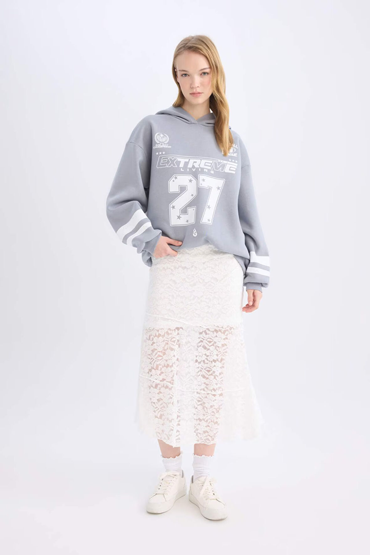 DeFacto Coool A Form Yüksek Bel Dantel Maxi Etek E1795AX24WNWT32