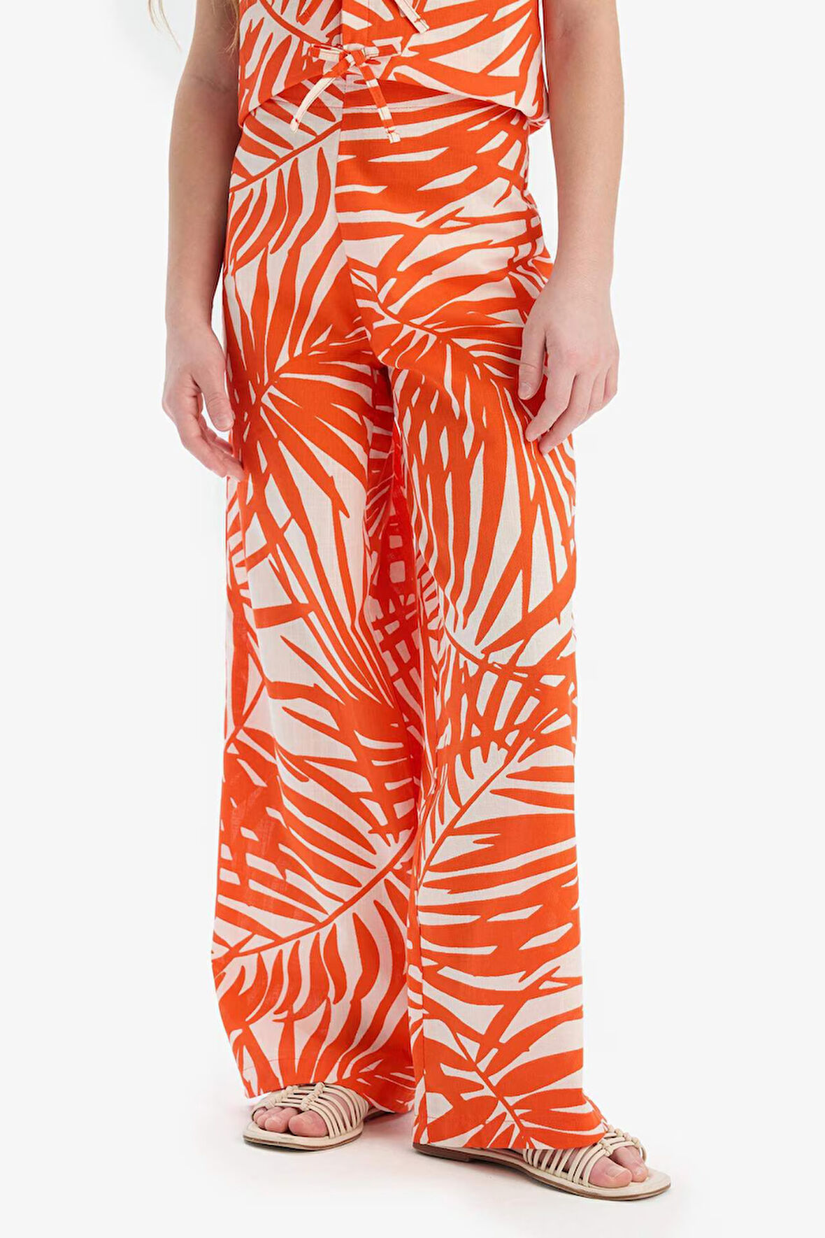 Kız Çocuk Wide Leg Geniş Paça Desenli Esnek Belli Pamuklu Pantolon