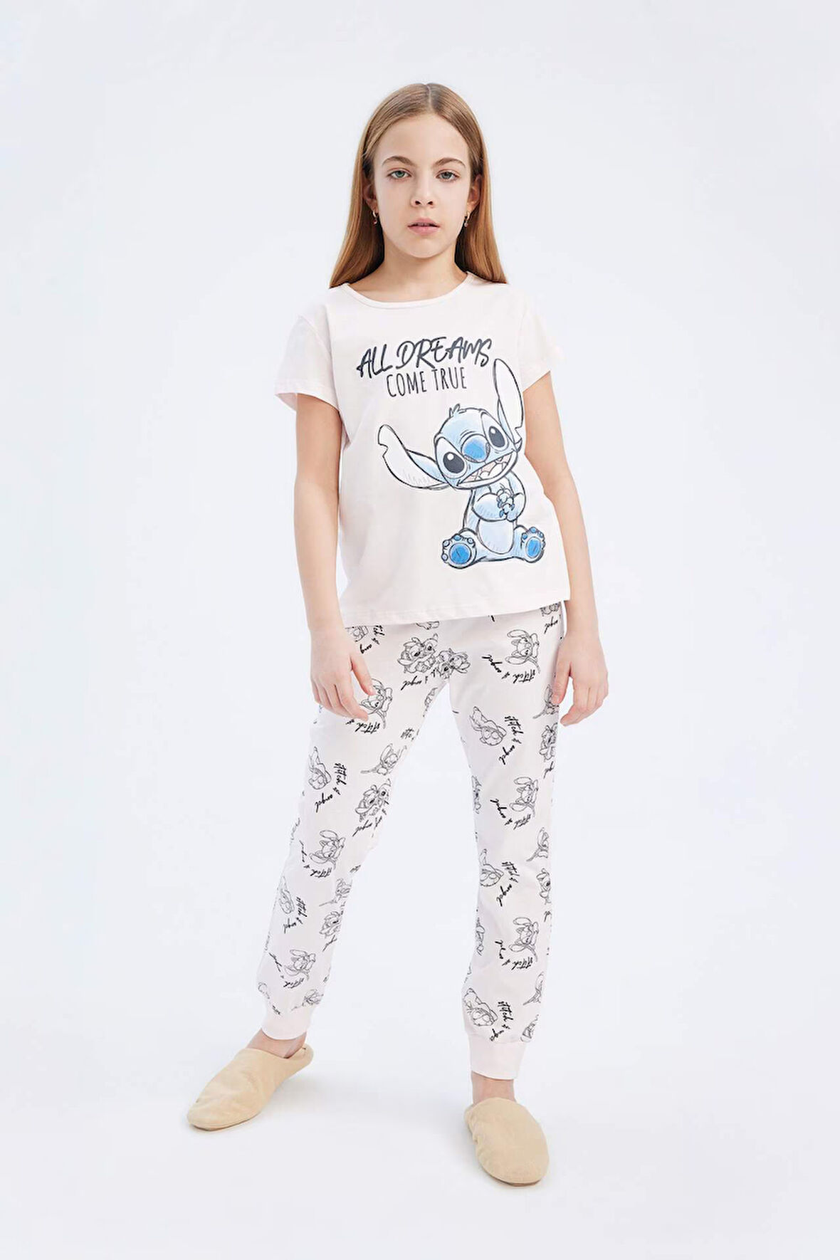 Kız Çocuk Disney Lilo & Stitch Pijama Takımı Bisiklet Yaka Kısa Kollu Üst Uzun Alt