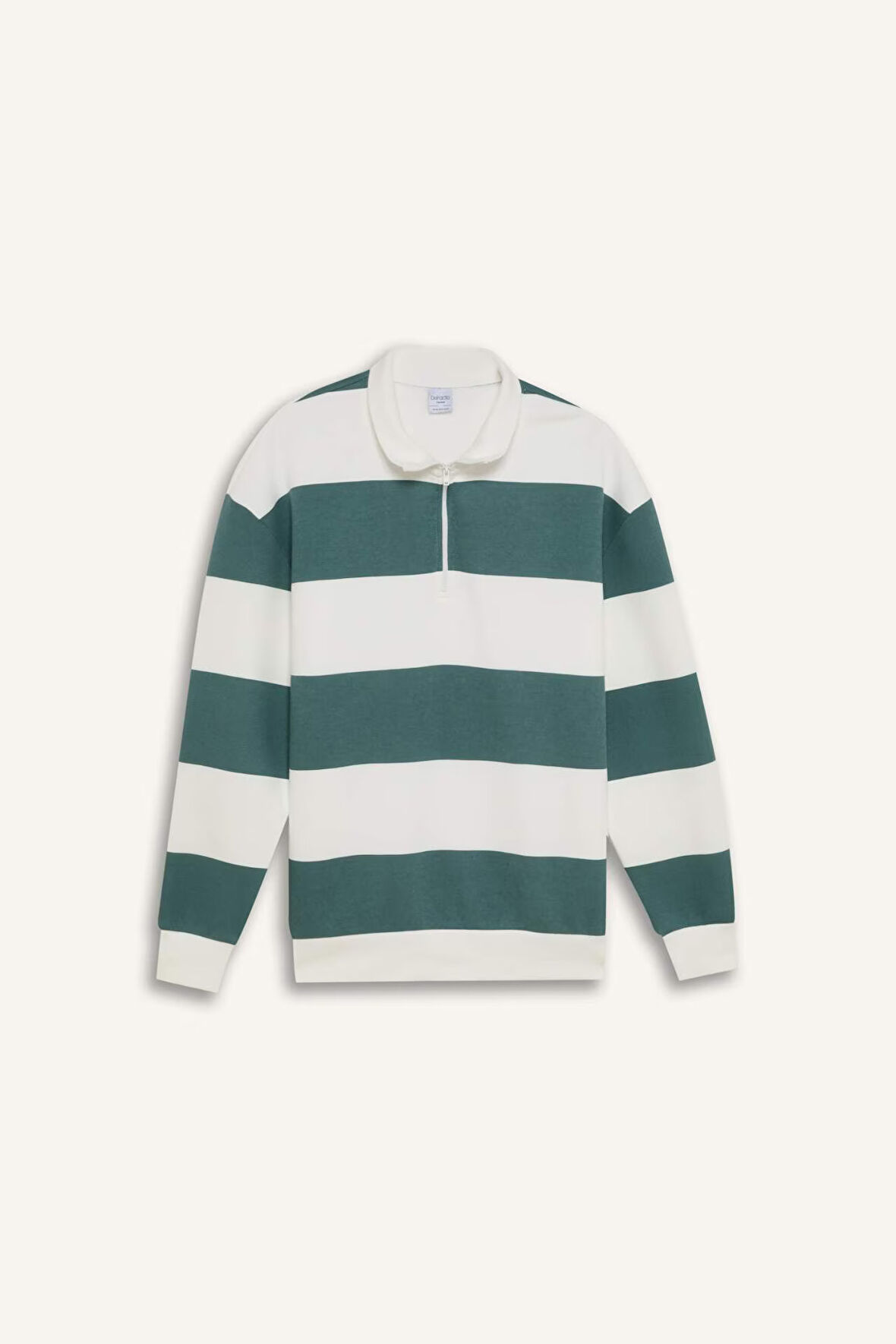 Erkek Mavi Boxy Fit Fermuarlı Dik Yaka Çizgili Sweatshirt