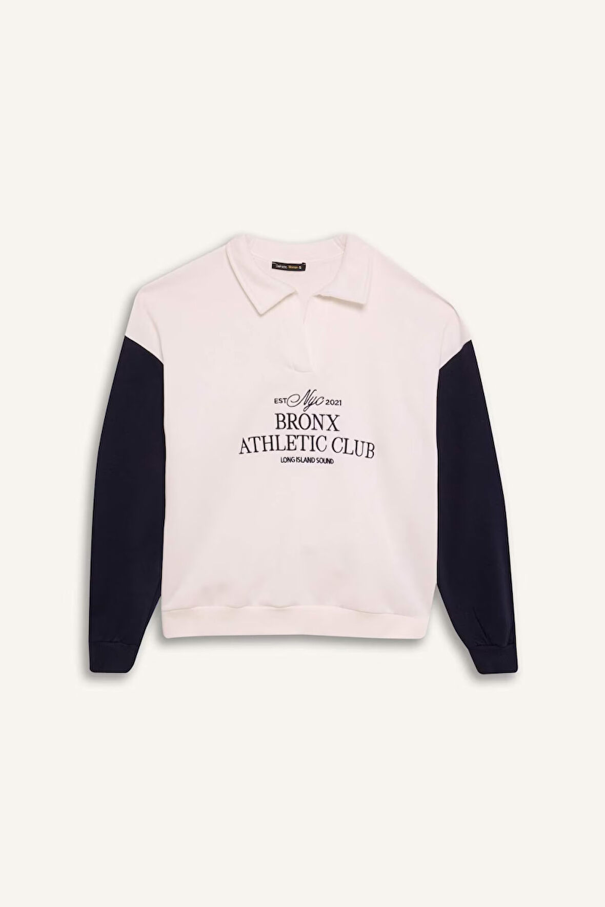 DeFacto Oversize Geniş Kalıp Polo Yaka Baskılı Kalın Sweatshirt E1852AX24WNER105