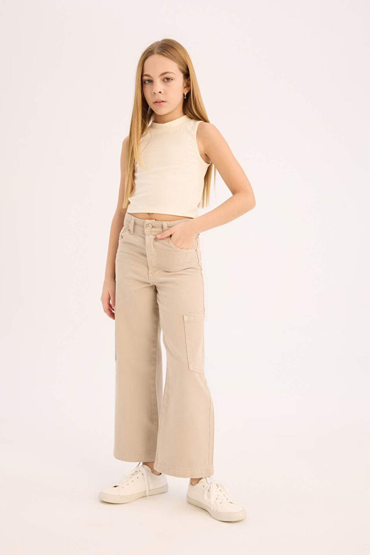 Kız Çocuk Wide Leg Kargo Geniş Paça Jean Pantolon