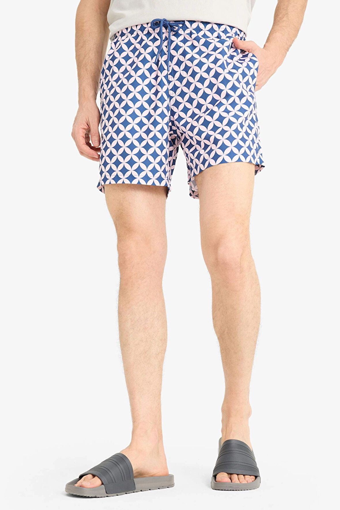 Defacto E1029 Pembe Desenli File Astarlı Kısa Boy Deniz Şortu