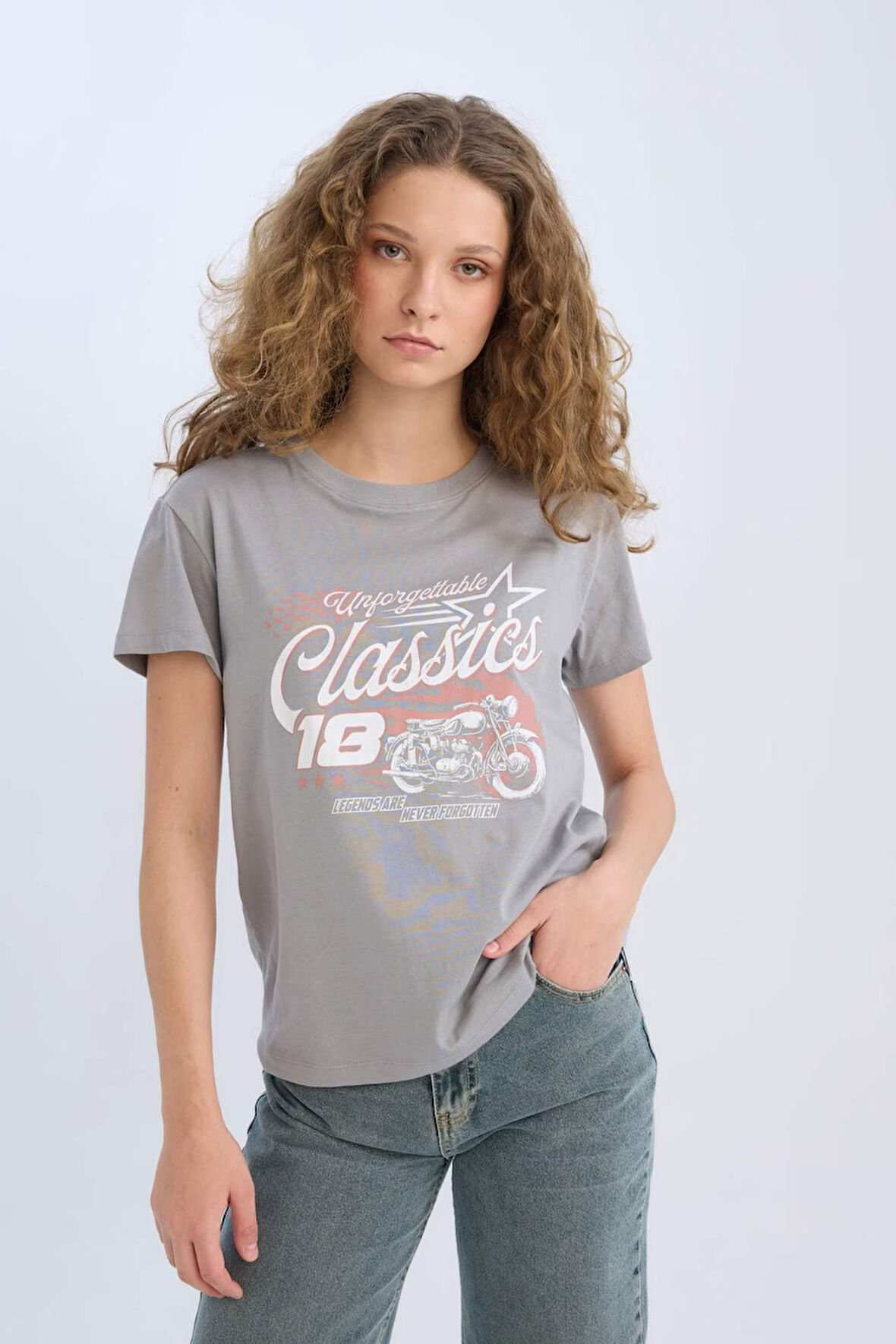 DeFacto Regular Fit Bisiklet Yaka Baskılı Kısa Kollu Tişört D9601AX25SMGR454