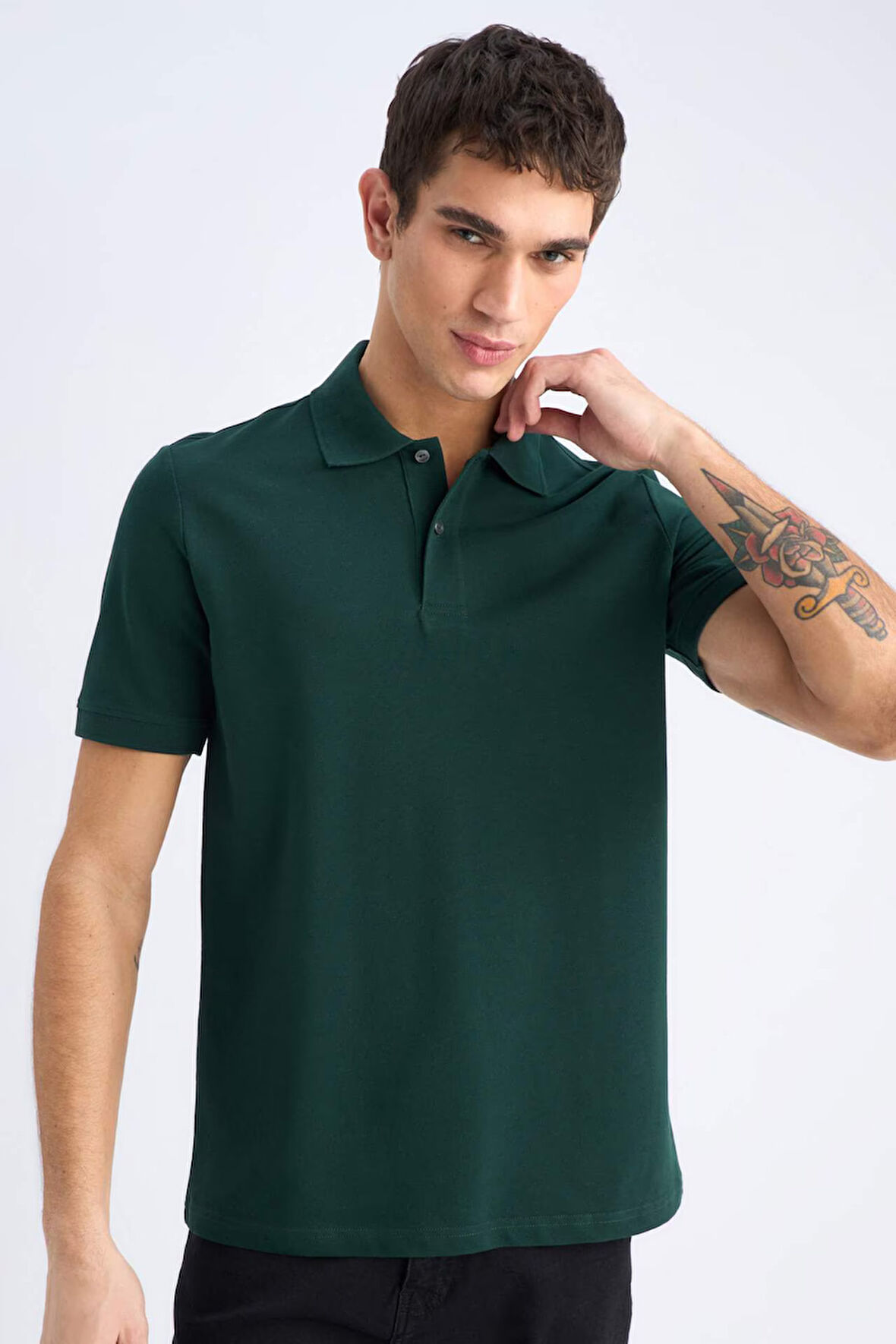 Regular Fit Kısa Kollu Basic Düz Pike Polo Tişört