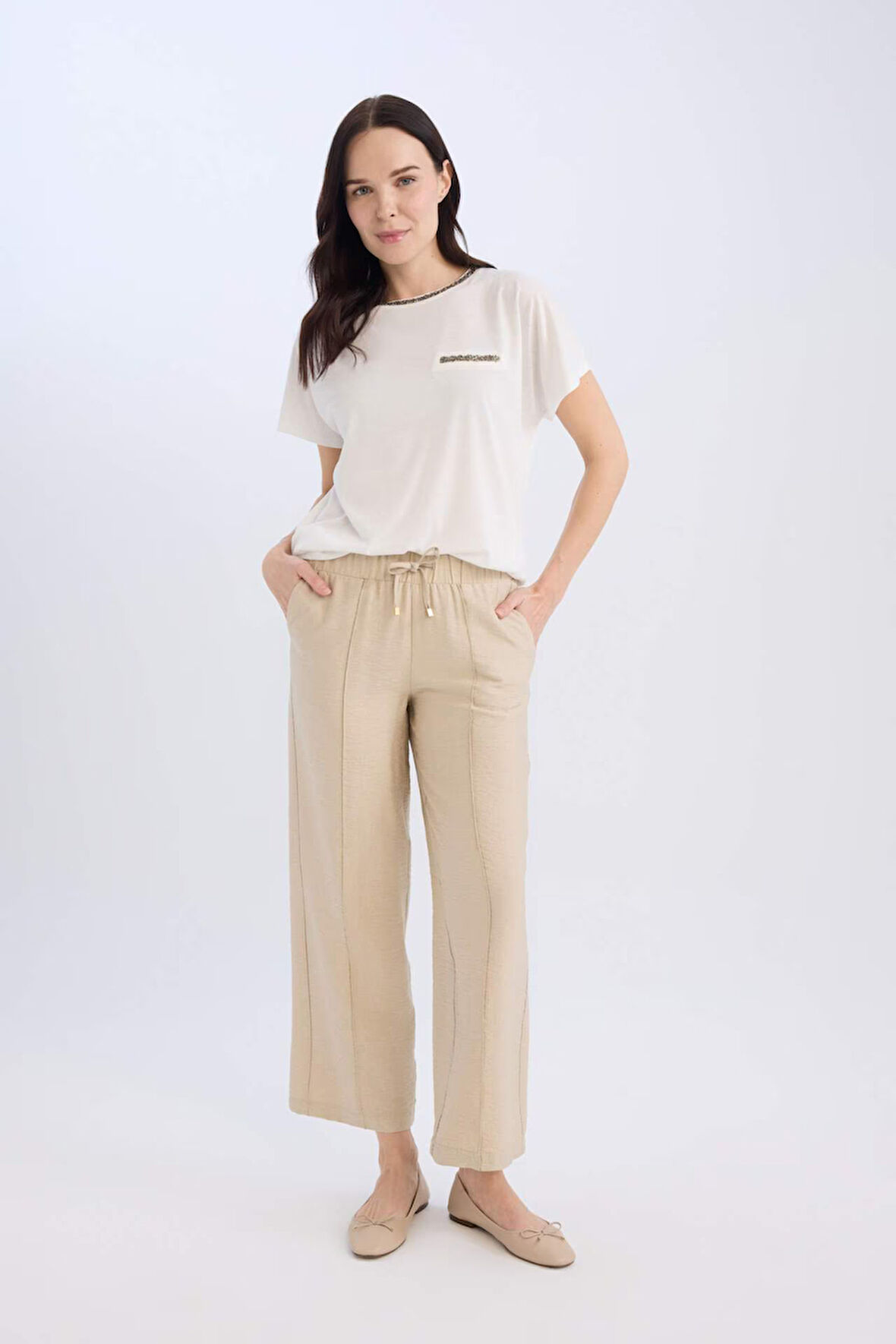 Wide Straight Esnek Belli Cepli Bağcıklı Düz Paça Pantolon