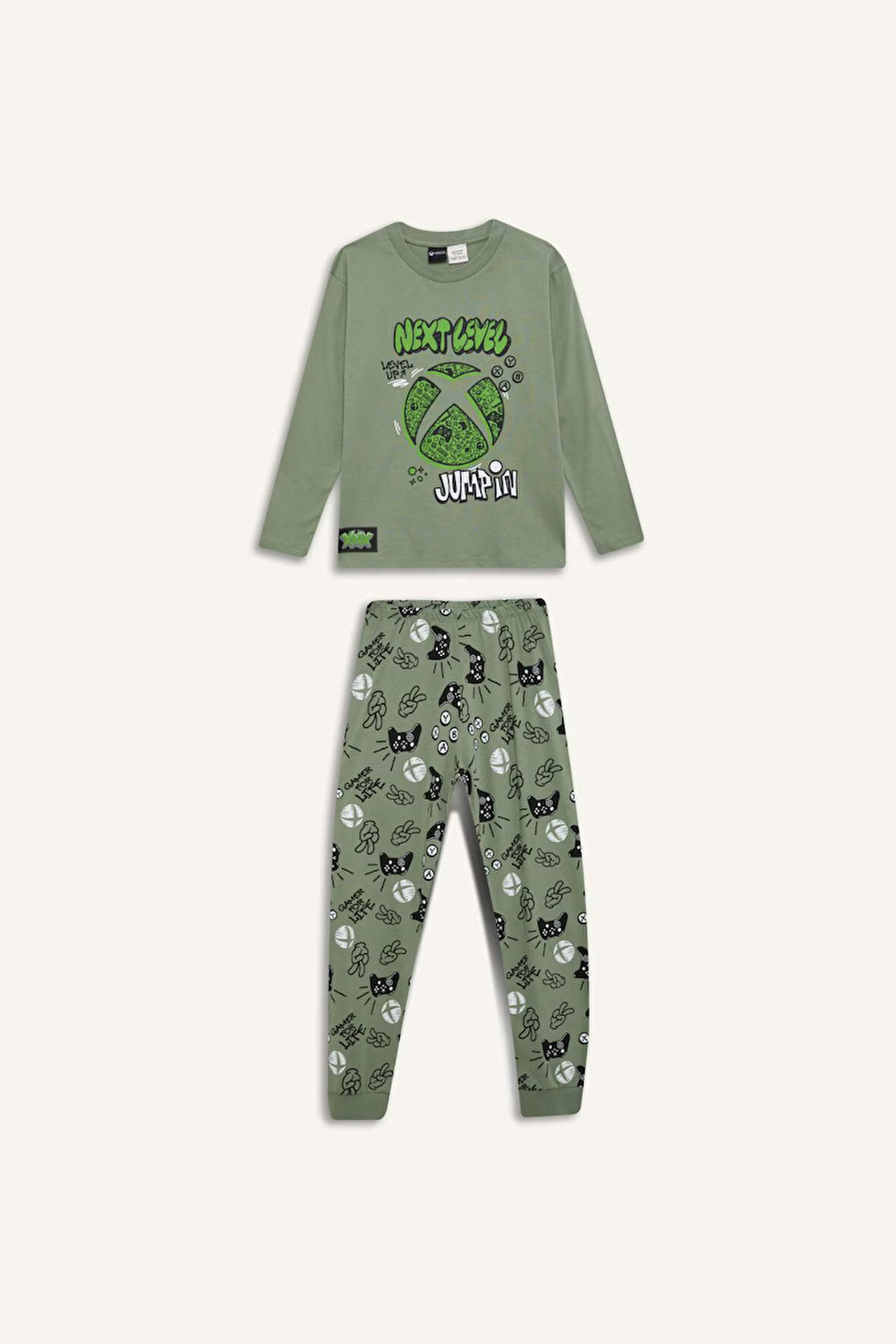 DeFacto Erkek Çocuk Xbox Pijama Takımı Bisiklet Yaka Uzun Kollu Üst Beli Lastikli Uzun Alt D8445A824WNGN425