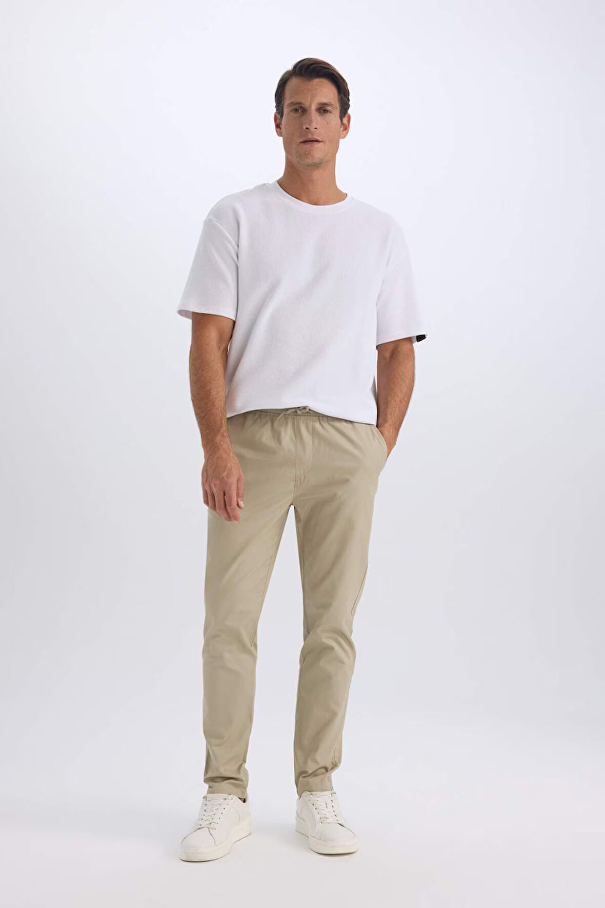 Yazlık Jogger Chino Pantolon Beli Bağcıklı Cepli Düz Paça