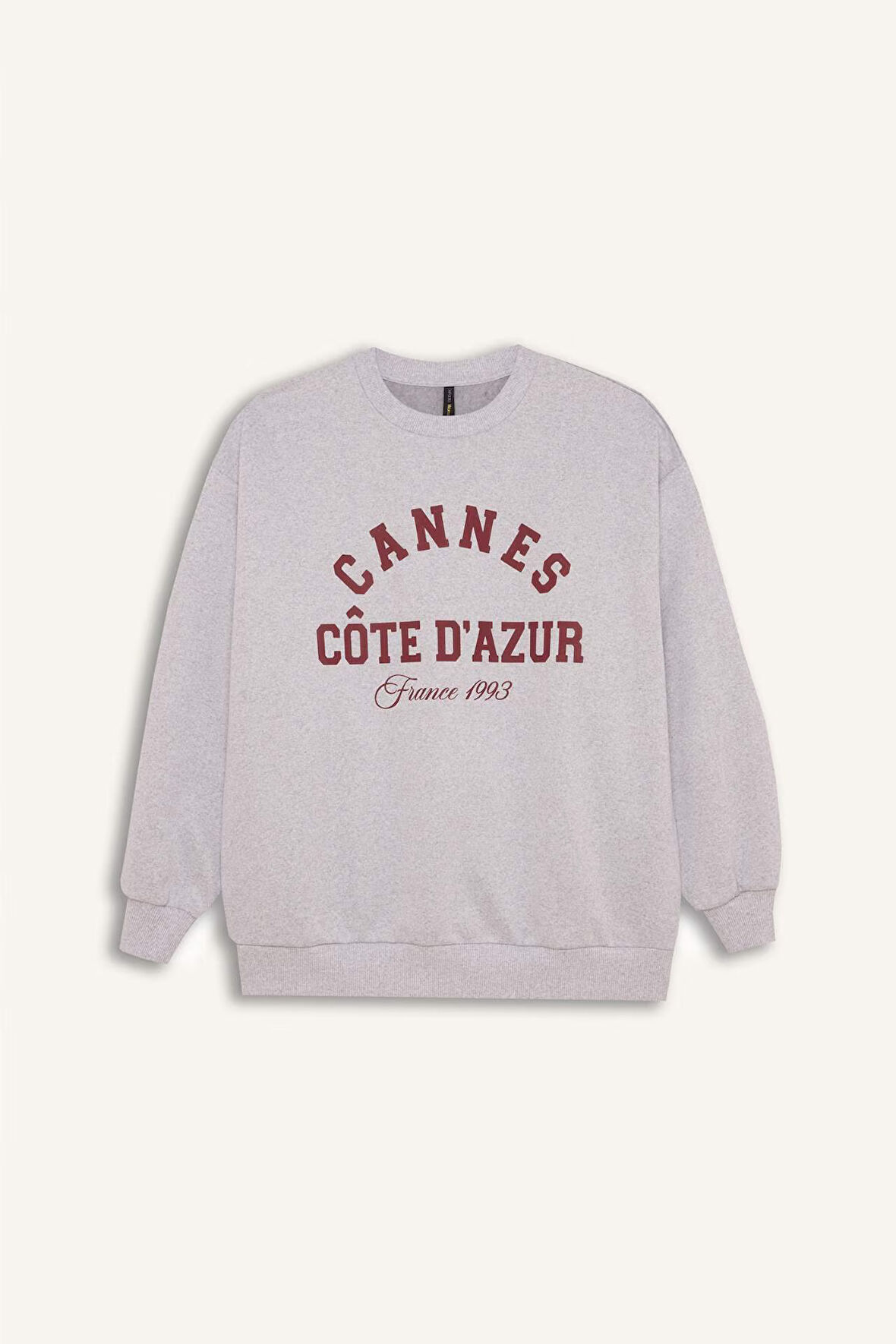 DeFacto Oversize Geniş Kalıp Bisiklet Yaka Baskılı Kalın Sweatshirt D9803AX24WNGR210