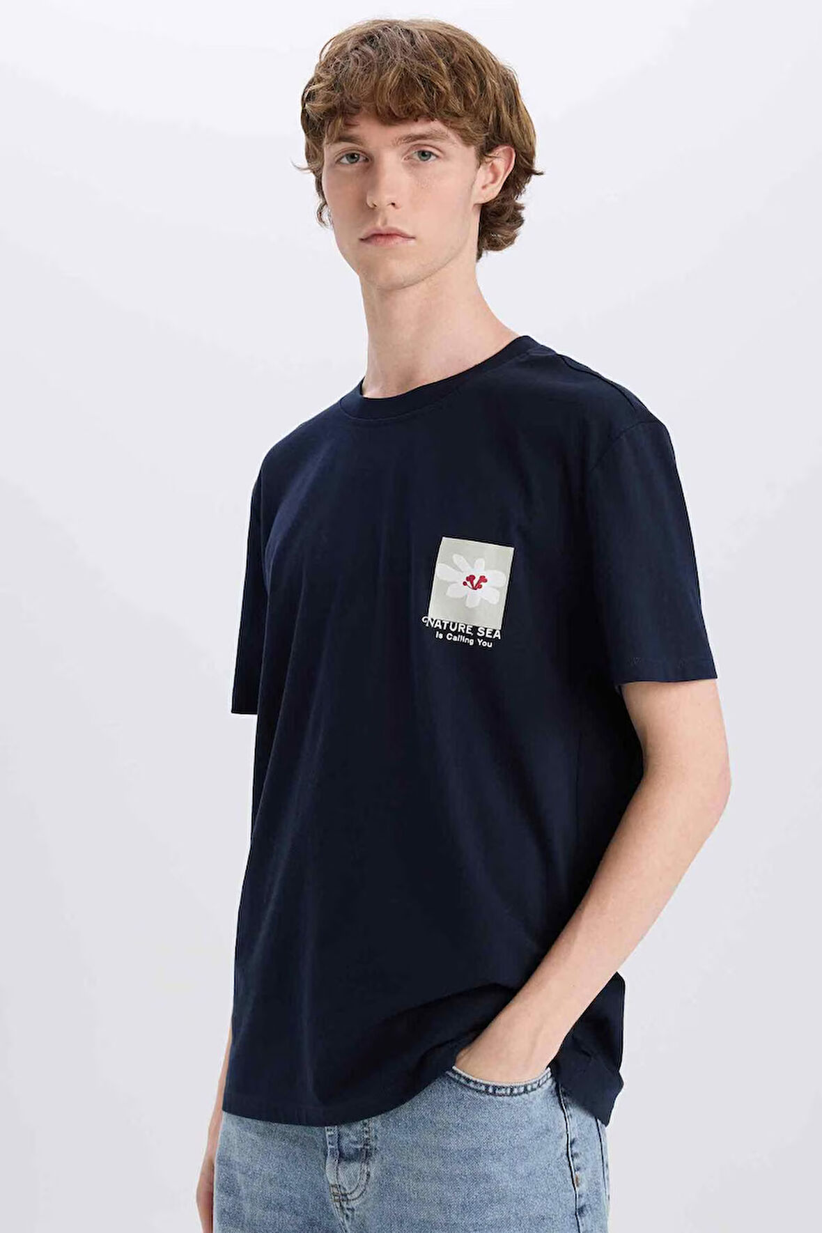 Regular Fit Bisiklet Yaka Baskılı Kısa Kollu Tişört