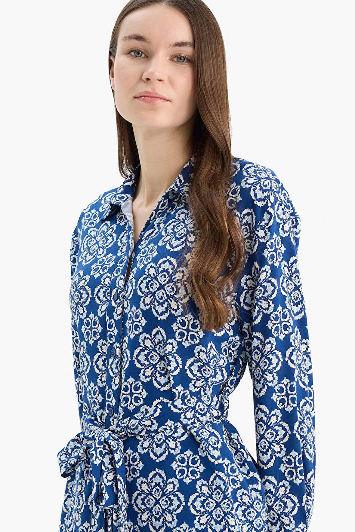 Relax Fit Desenli Viskon Uzun Kollu Tunik