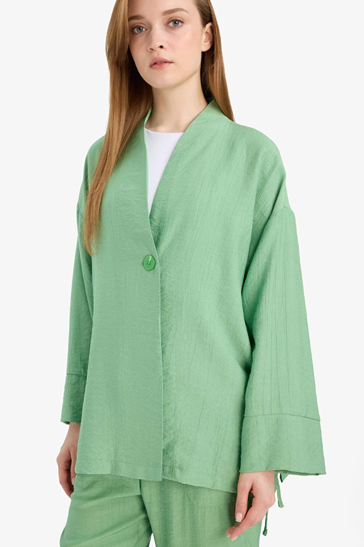 Relax Fit Krinkıl Kumaş Uzun Kollu Kimono Tunik