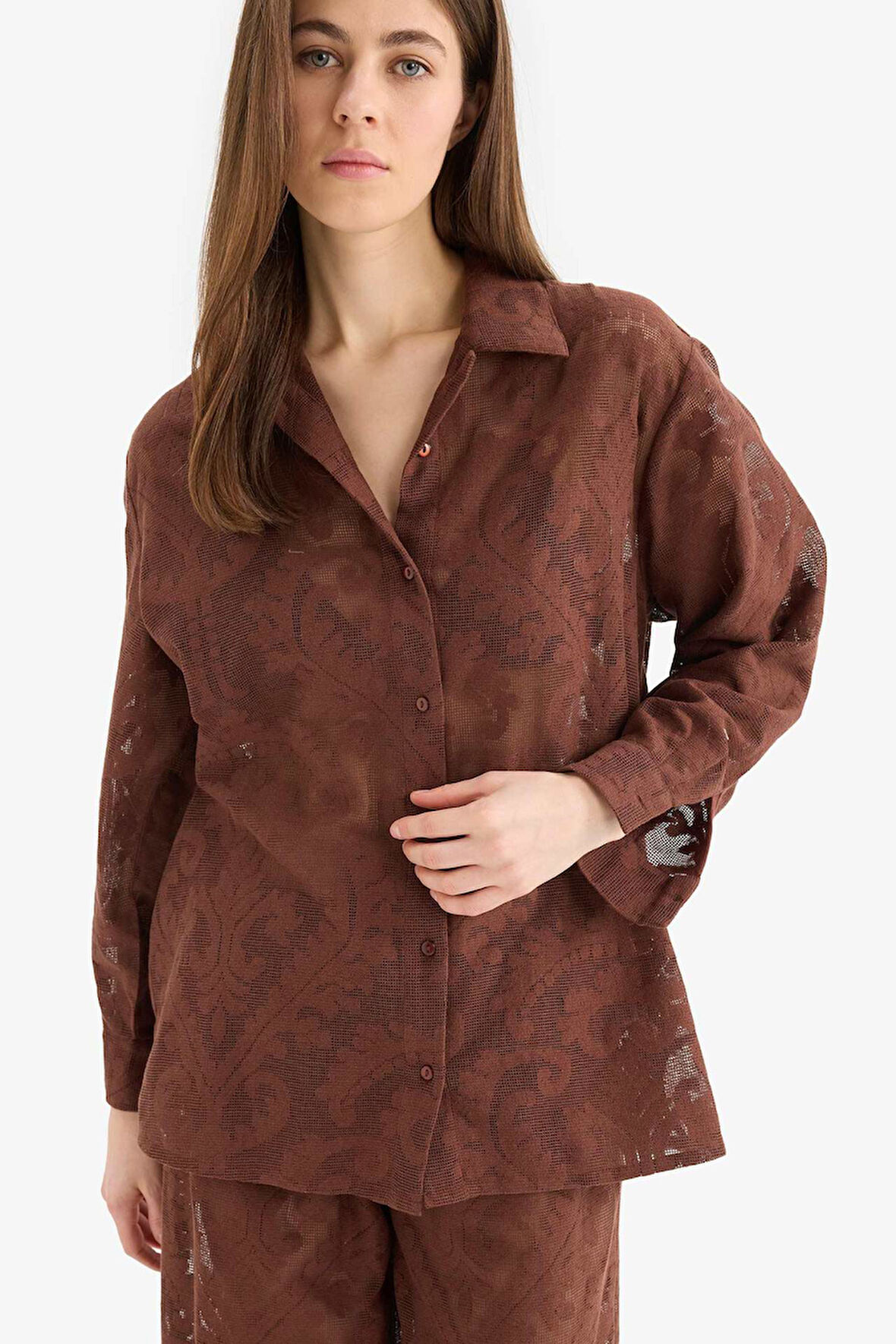 Regular Fit Dantel Detaylı Plaj Gömleği-Fall in Love