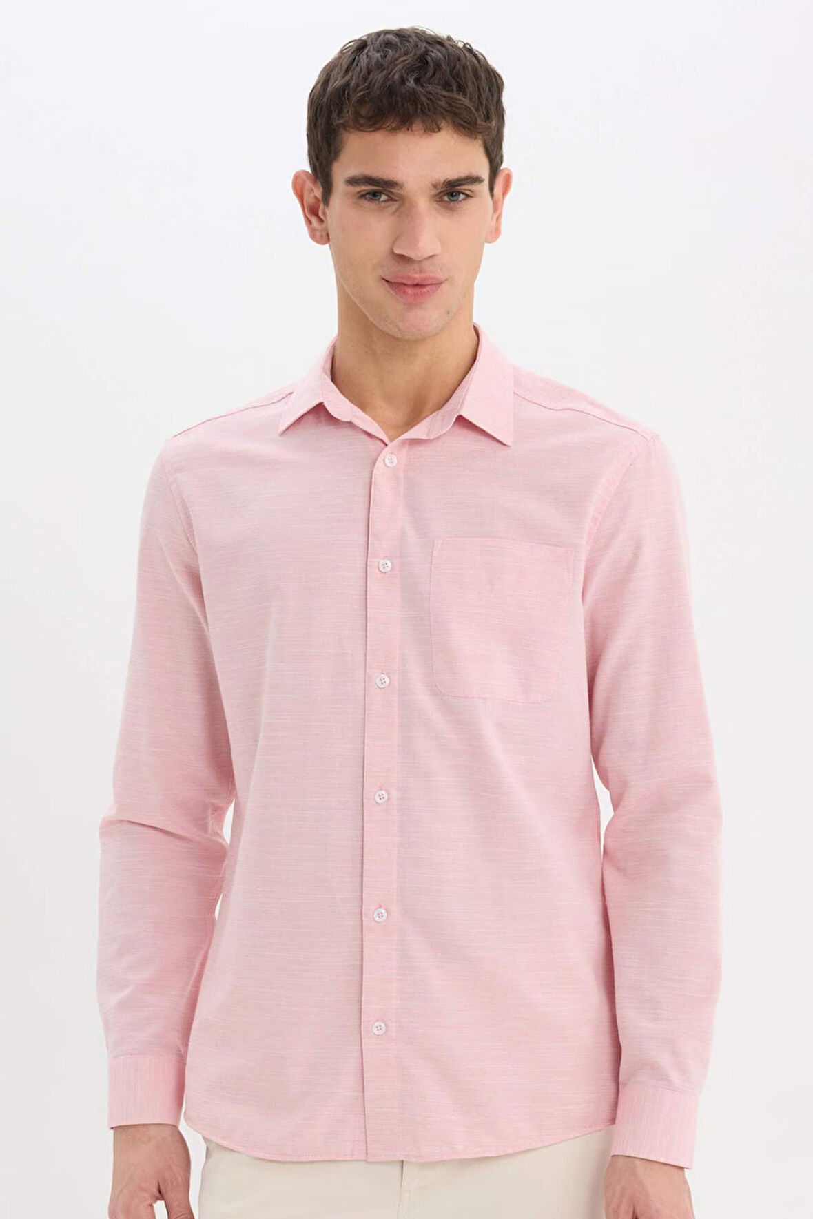 DeFacto Modern Fit Polo Yaka Basic Düz Uzun Kollu Gömlek E5045AX25SMRD92