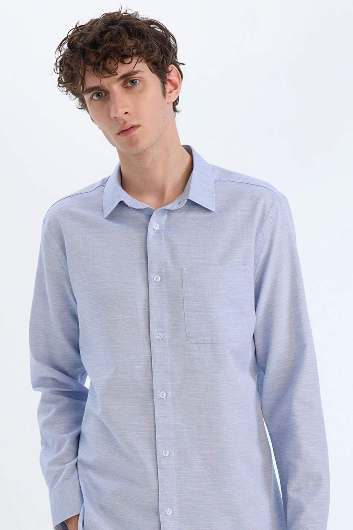 DeFacto Modern Fit Polo Yaka Basic Düz Uzun Kollu Gömlek E5045AX25SMIN100