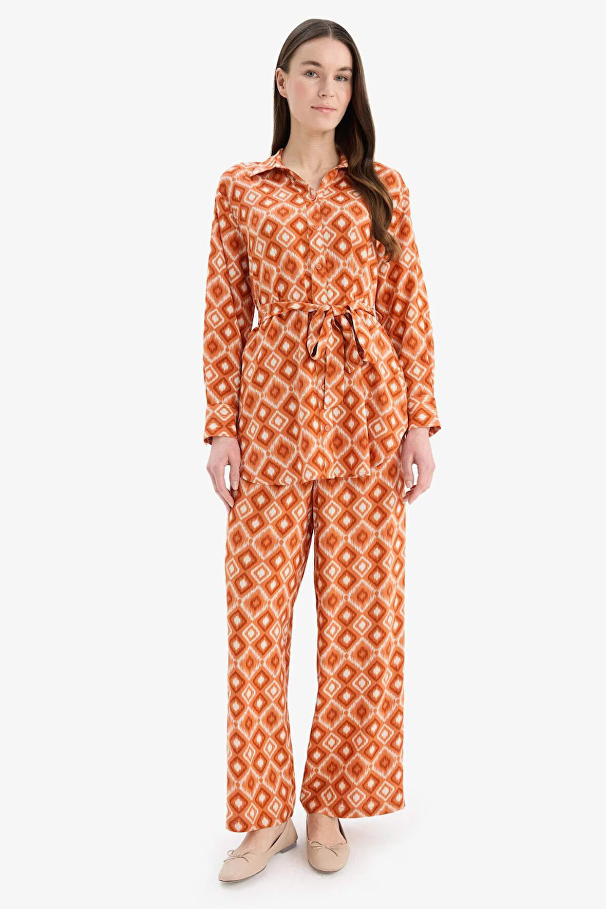 Wide Leg Geniş Bol Paça Desenli Viskon Pantolon 