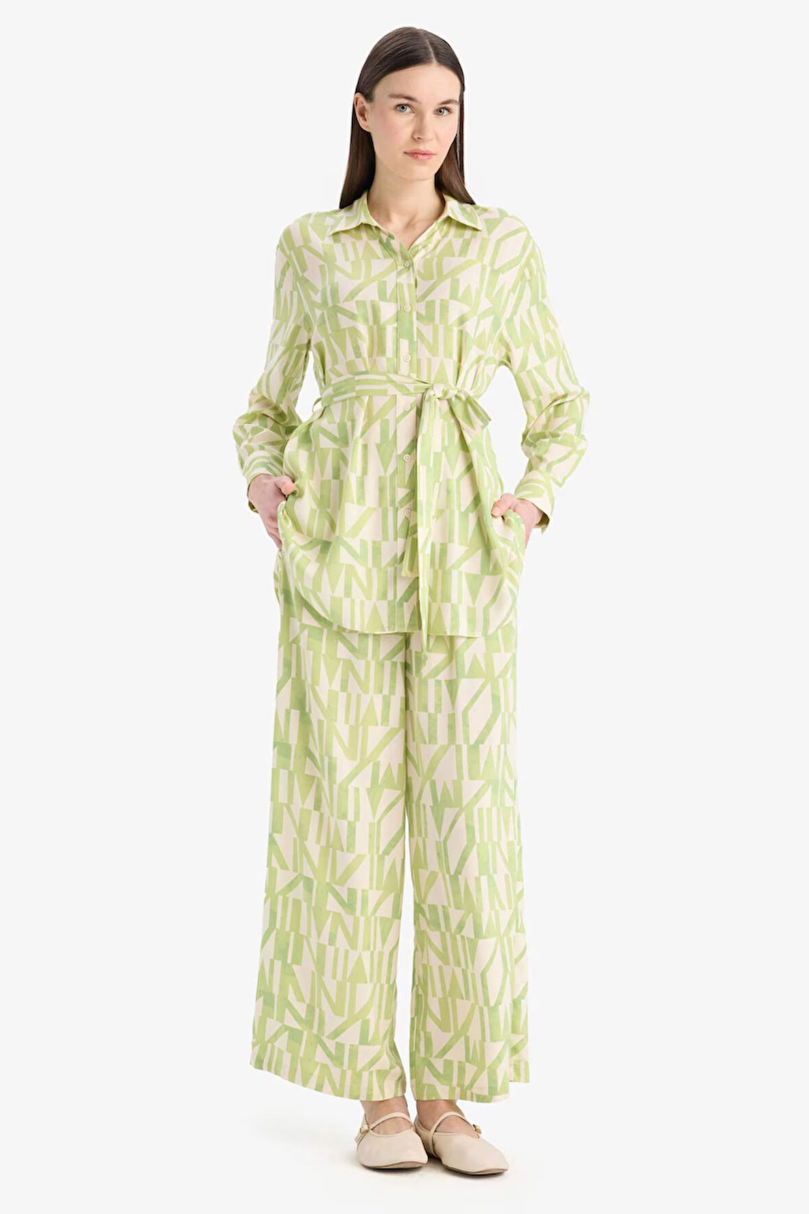 Wide Leg Geniş Bol Paça Desenli Viskon Pantolon 