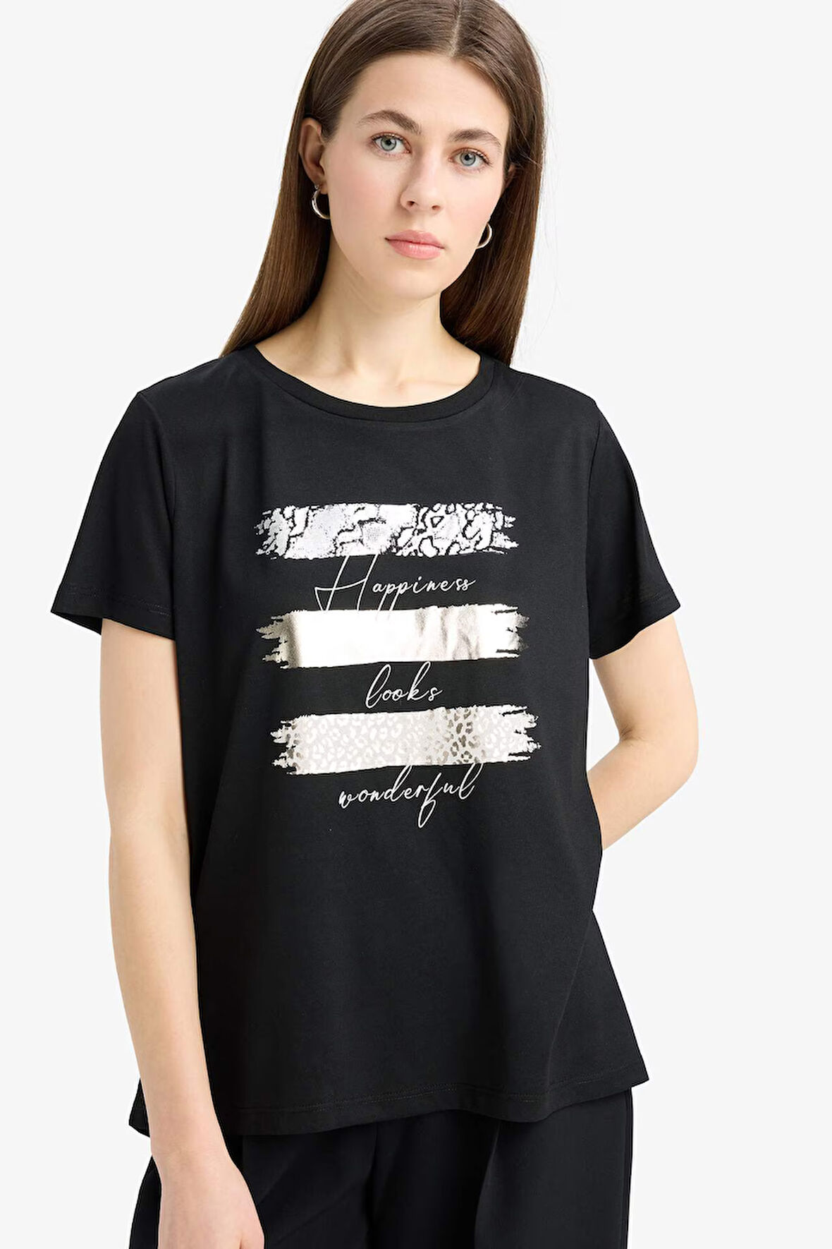 DeFacto Relax Fit Bisiklet Yaka Baskılı Kısa Kollu Tişört E5063AX25SPBK81