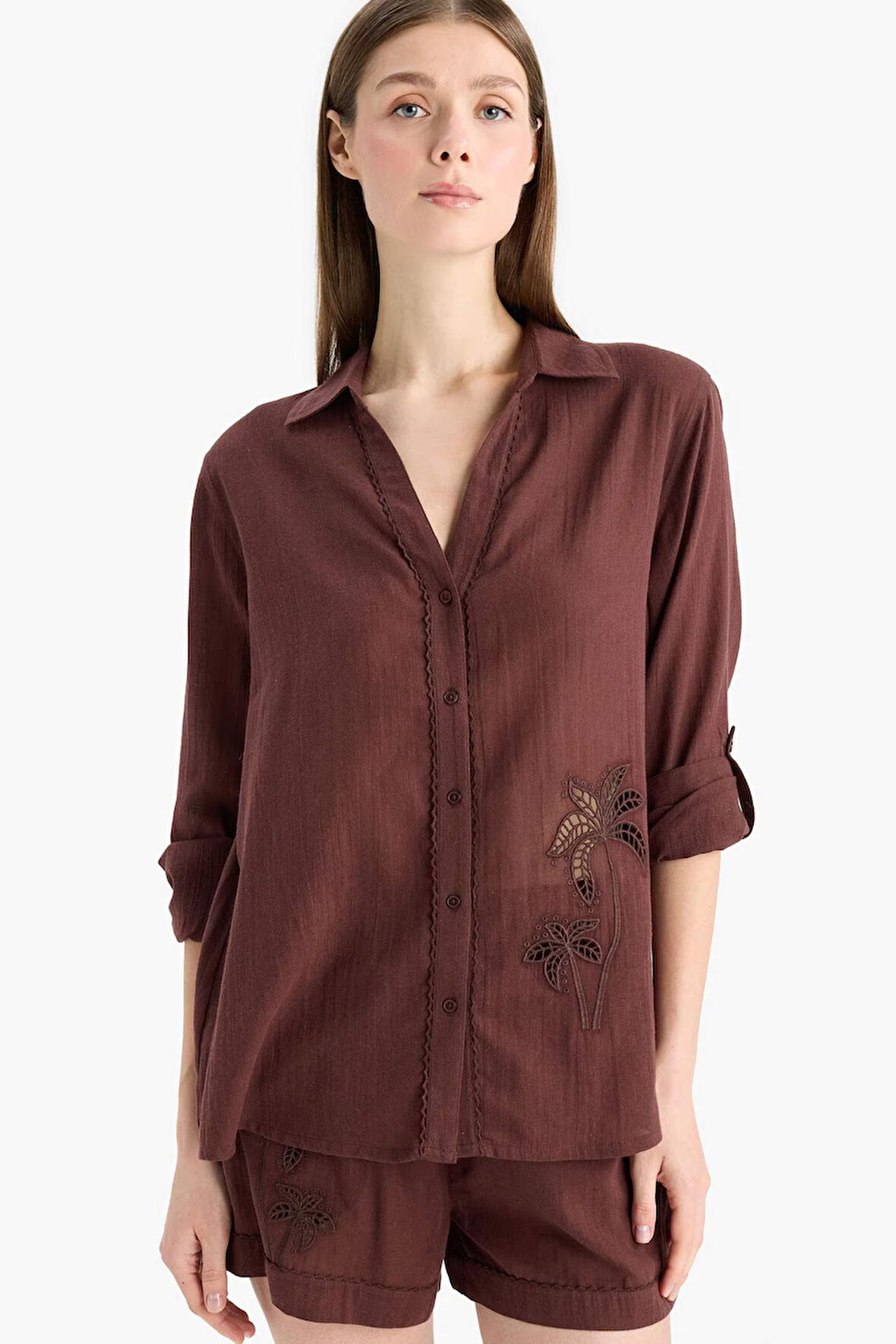 Regular Fit Müslin Plaj Gömleği-Fall in Love 