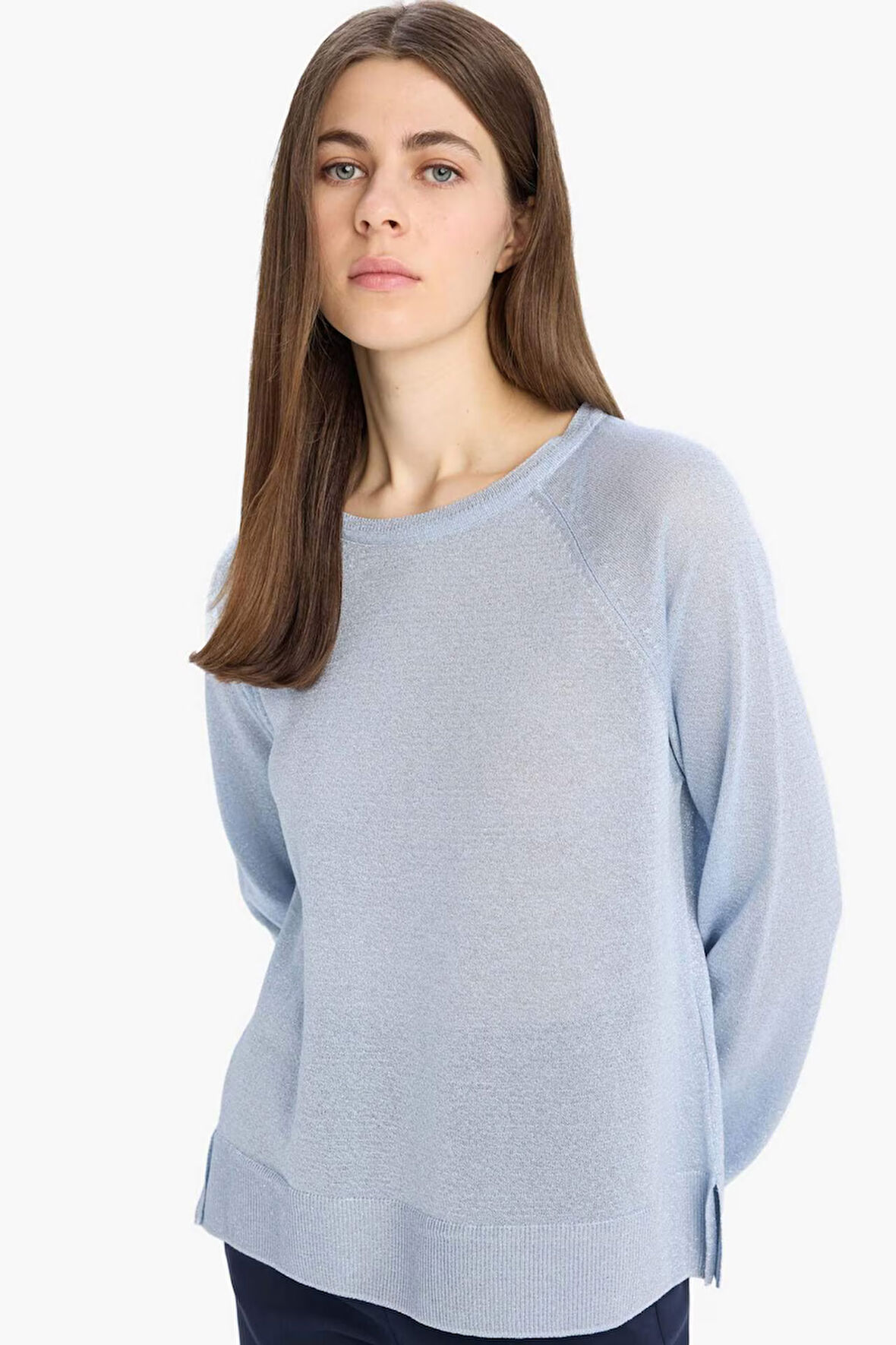 Regular Fit Bisiklet Yaka Basic Düz Triko  Kazak