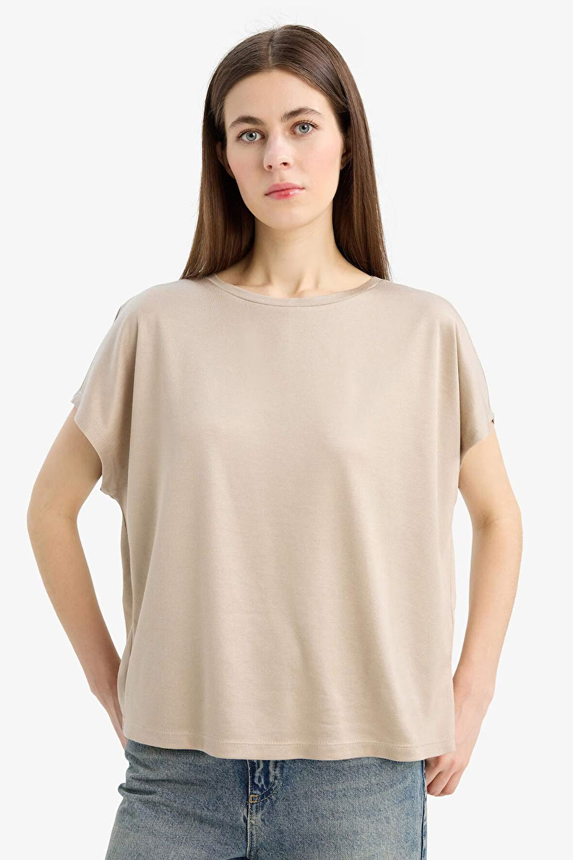 DeFacto Bisiklet Yaka Basic Düz Modal Kısa Kollu Tişört C8807AX25SPBG129