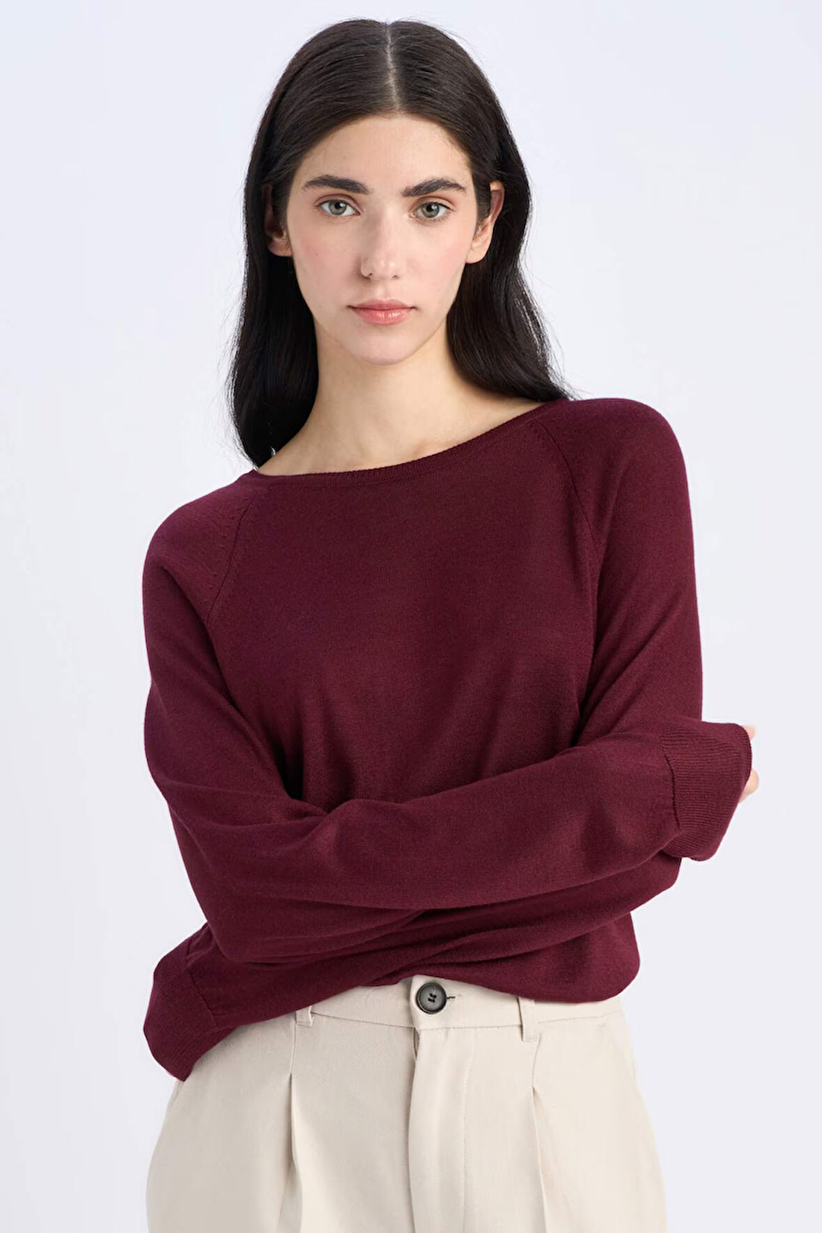 Regular Fit Bisiklet Yaka Basic Düz Triko Kazak