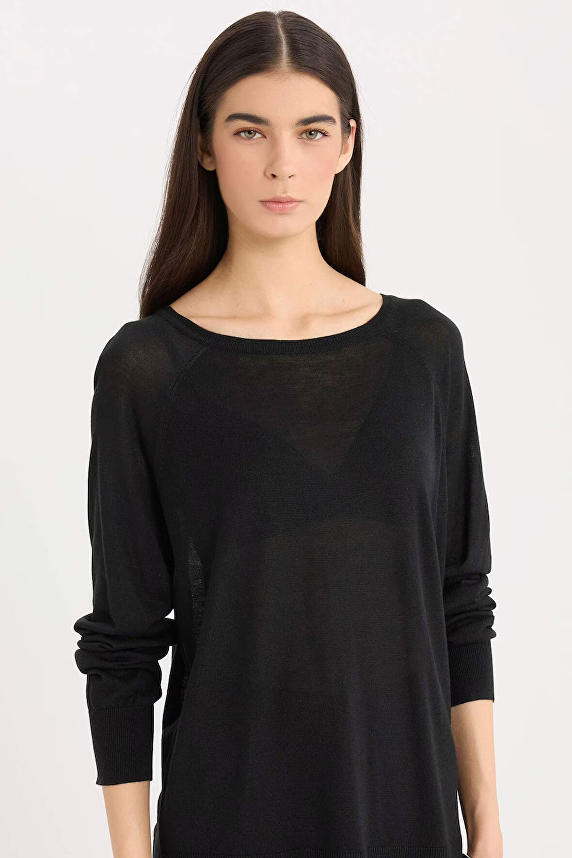 DeFacto Regular Fit Bisiklet Yaka Basic Düz Siyah Triko Kazak D6281AX25SPBK27