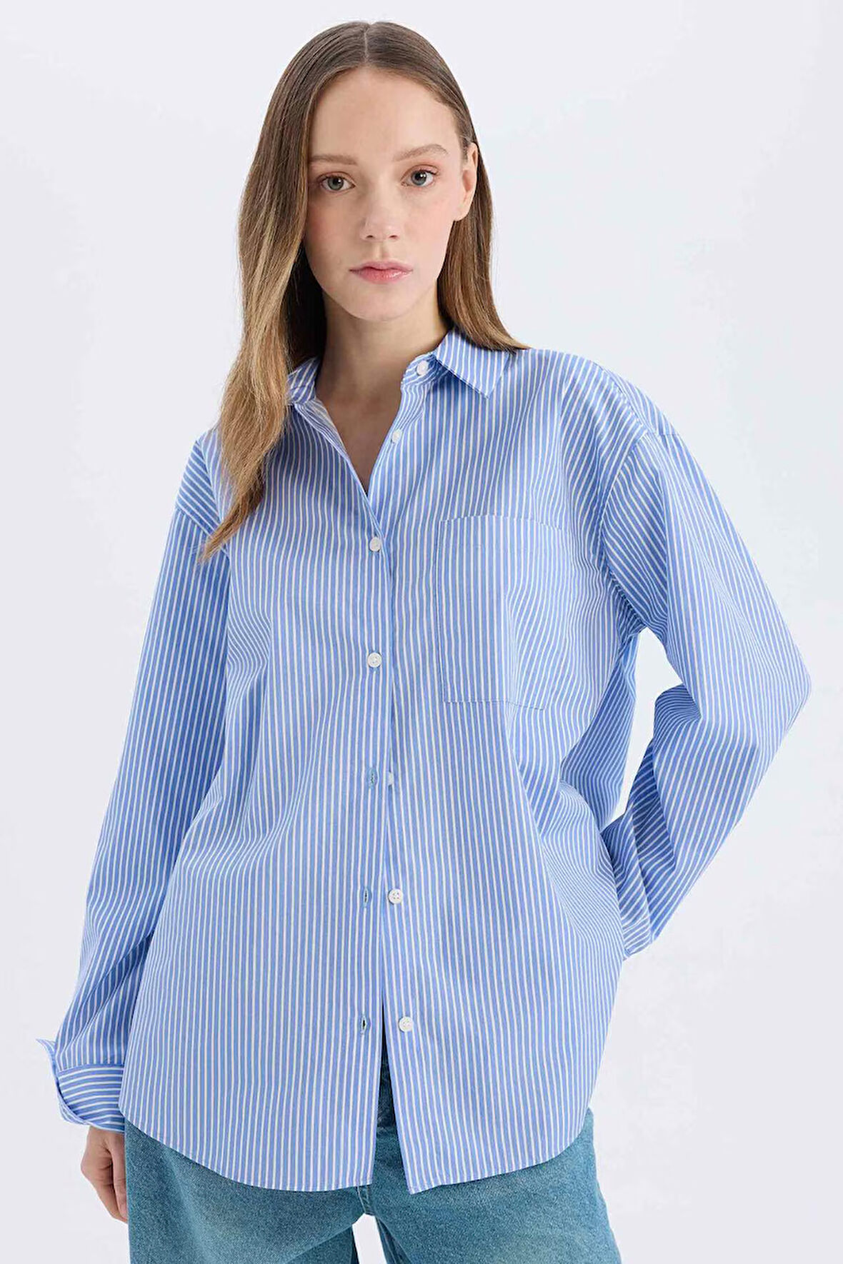 Coool Oversize Geniş Kalıp Çizgili Poplin Uzun Kollu Gömlek