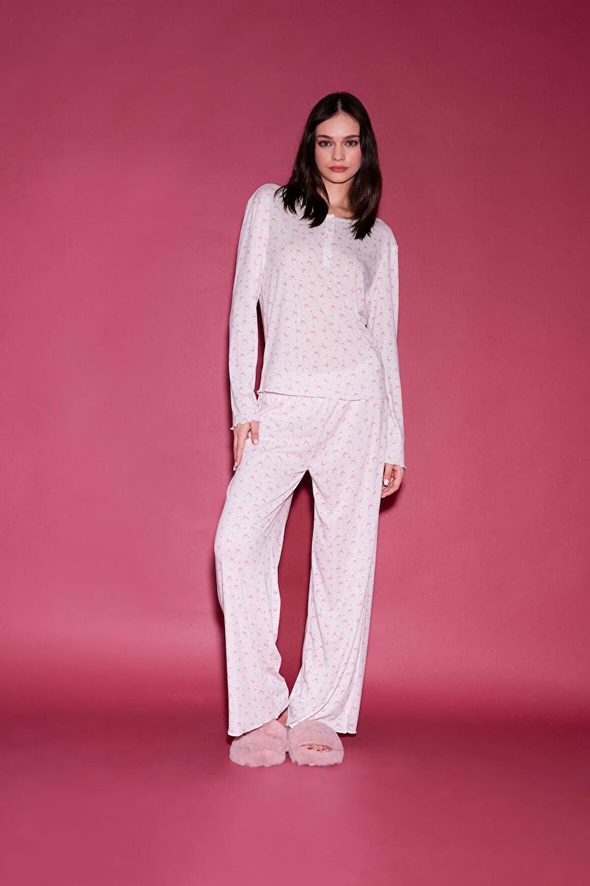 DeFacto Pijama Takımı Uzun Kollu Üst Uzun Altı-Fall in Love D8457AX25SPER98