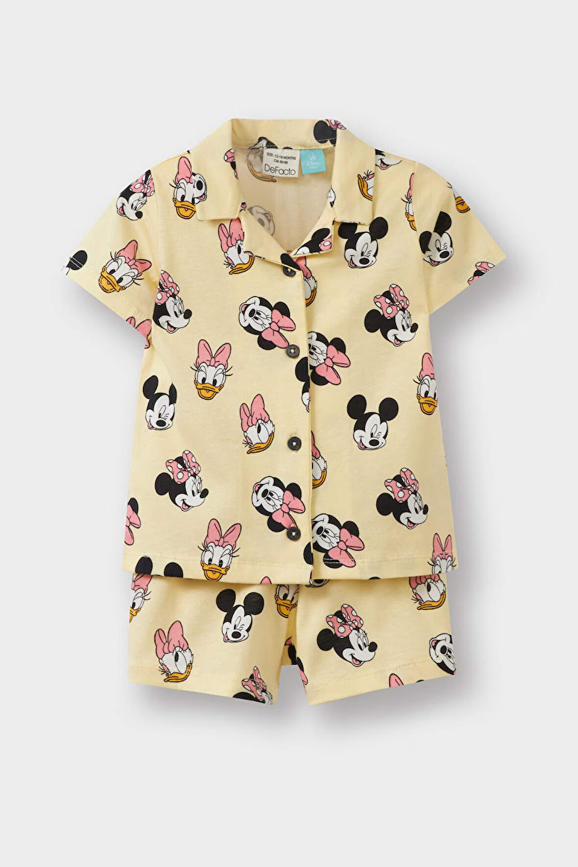 DeFacto Kız Bebek Disney Mickey & Minnie Pijama Takımı Kısa Kollu Penye Pijama Üstü Esnek Belli Şort Pijama Altı E4652A525HSYL498