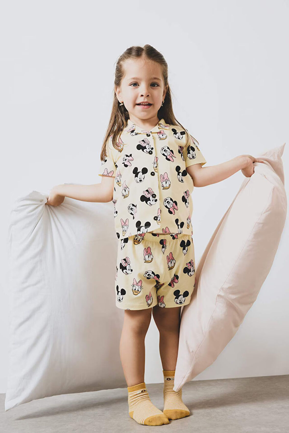 Kız Bebek Disney Mickey & Minnie Pijama Takımı Kısa Kollu Penye Esnek Belli Şort