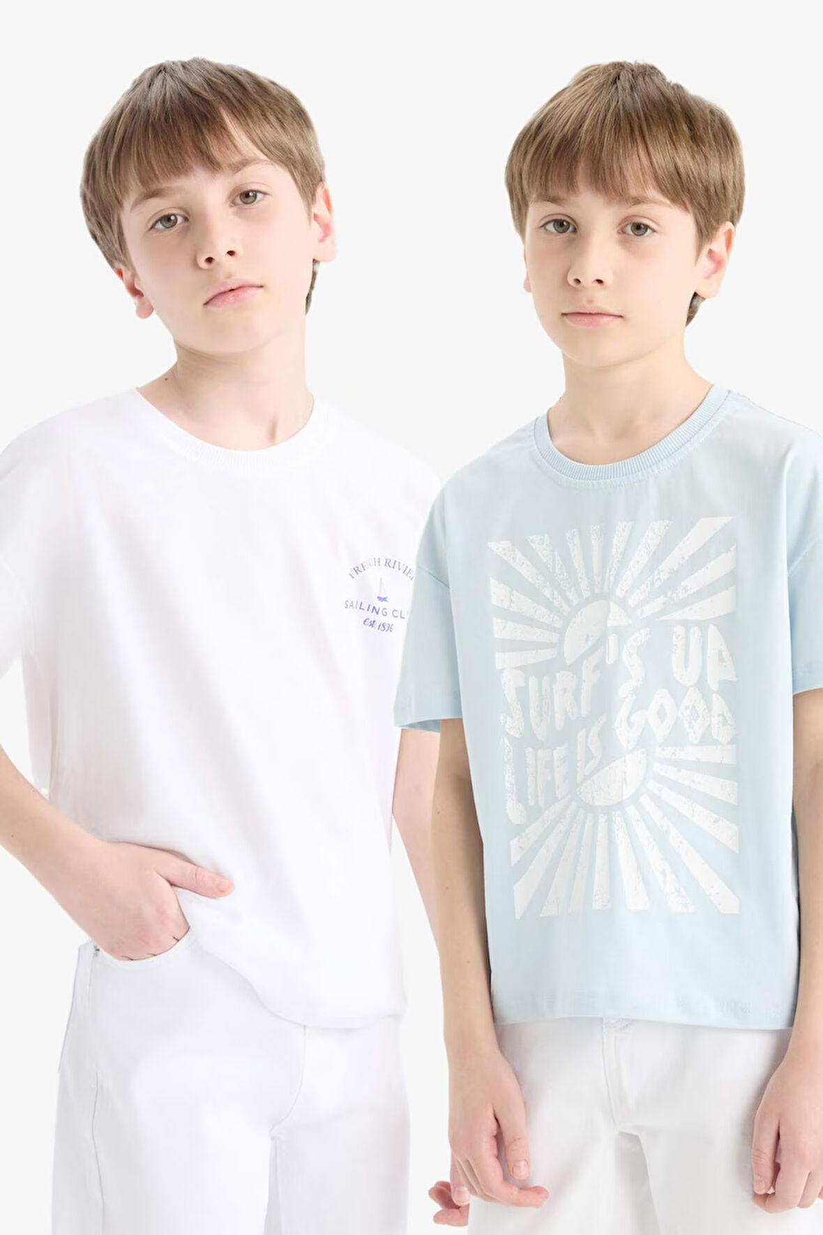 Kız Çocuk Relax Fit Bisiklet Yaka 2'li Kısa Kollu Tişört