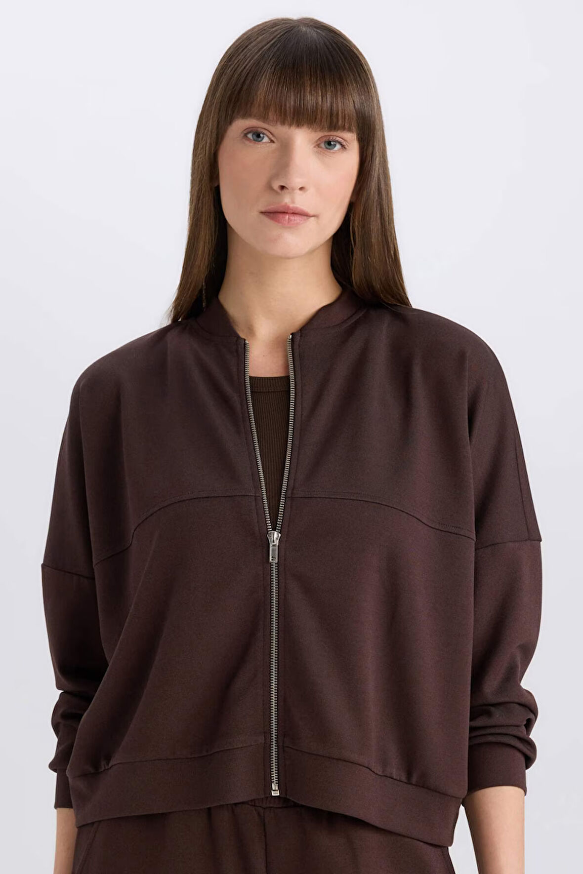 DeFacto Relax Fit Hakim Yaka Basic Düz Fermuarlı Soft Touch Sweatshirt E5817AX25SPBN267