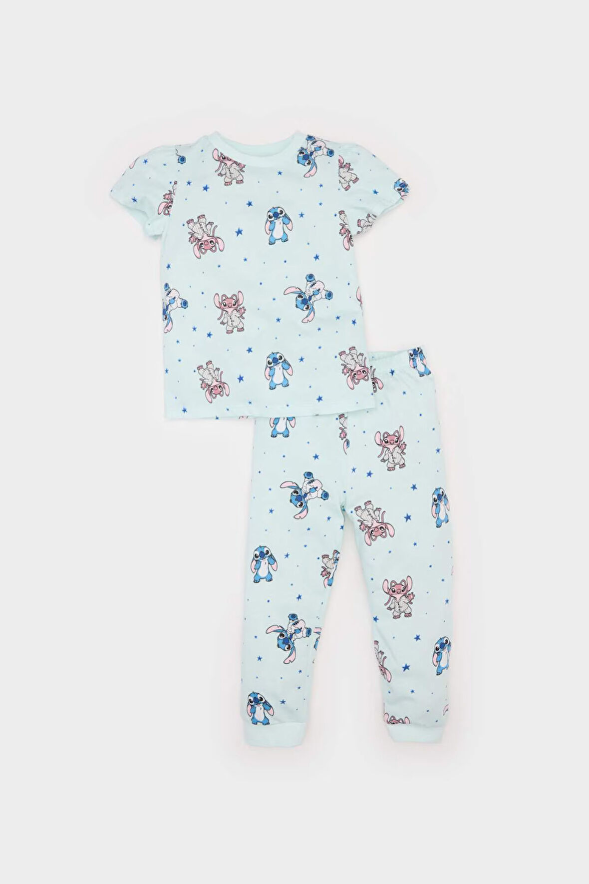 DeFacto Kız Bebek Disney Lilo & Stitch Pijama Takımı Penye Kısa Kollu Üst Esnek Belli Uzun Alt E4611A525SMBE495