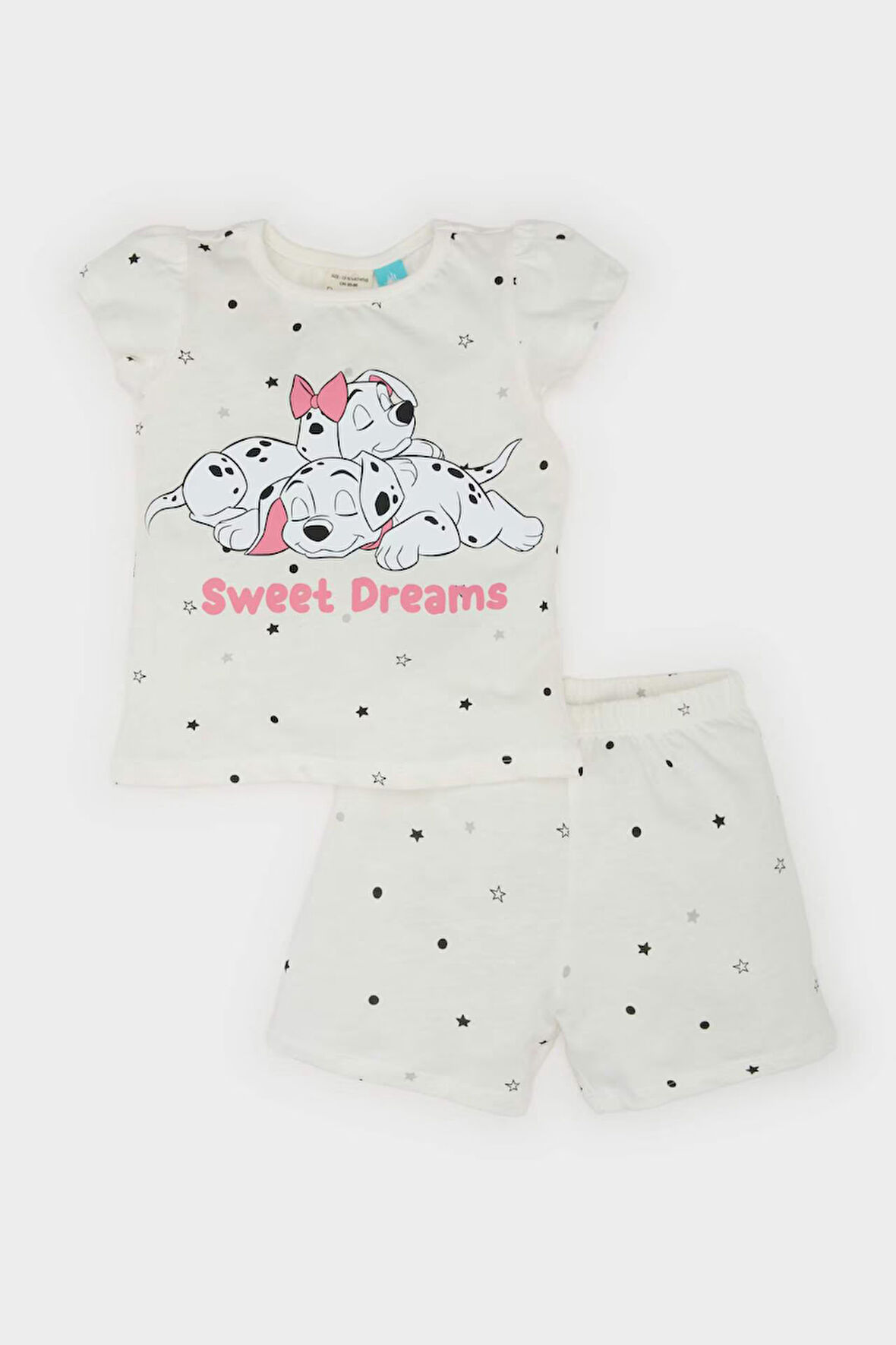 DeFacto Kız Bebek 101 Dalmatians Pijama Takımı Kısa Kollu Penye Üst Beli Lastikli Şort E4616A525SMWT47